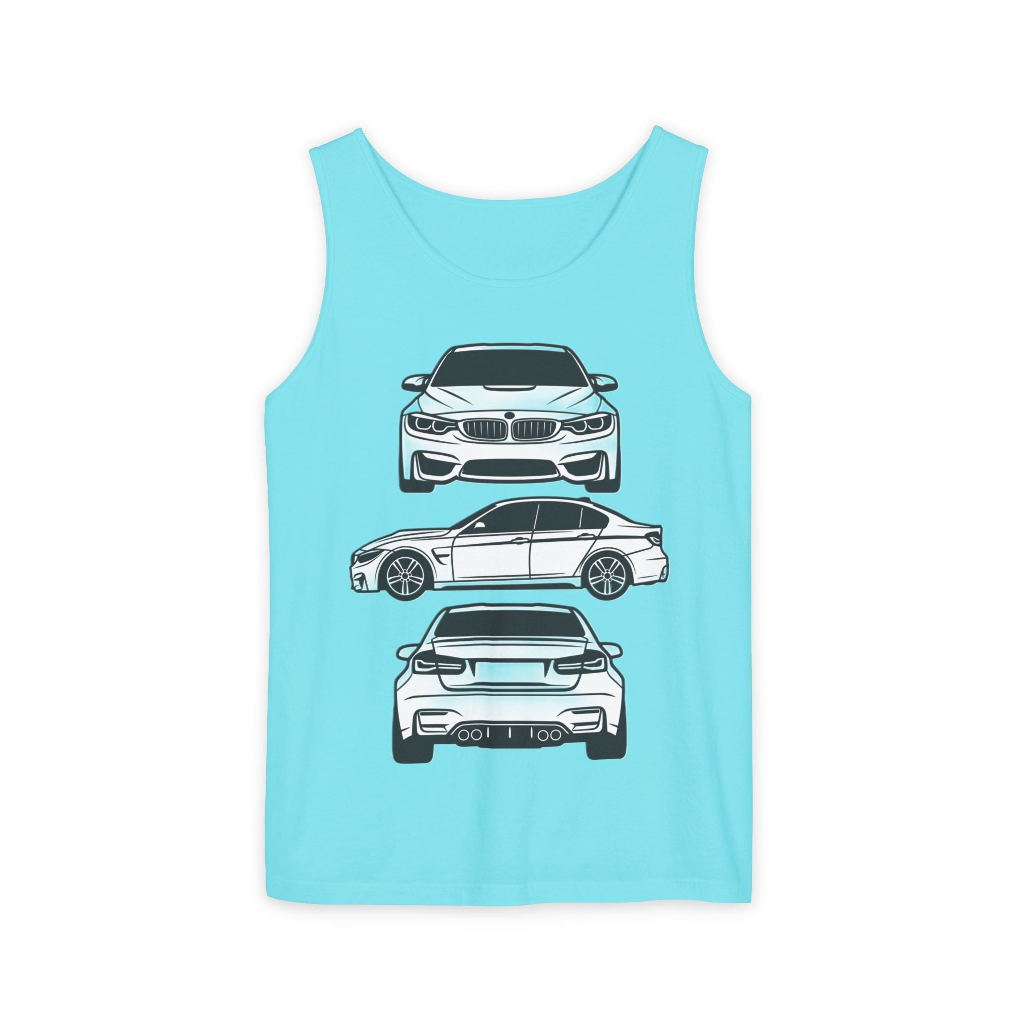 Unisex Garment-Dyed Tank Top — F80 Triple-Perspective