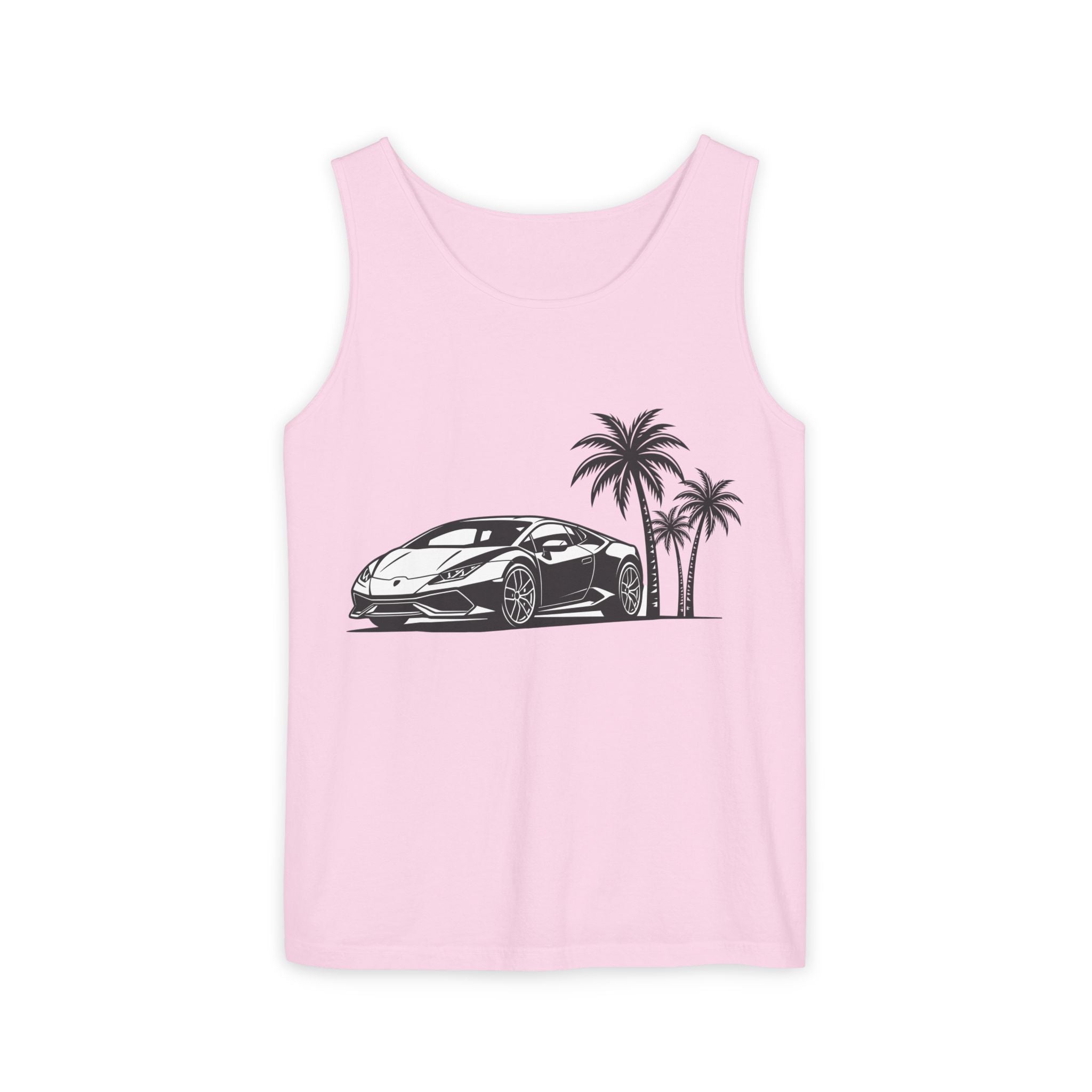 Unisex Garment-Dyed Tank Top — Supercar/Palm Trees