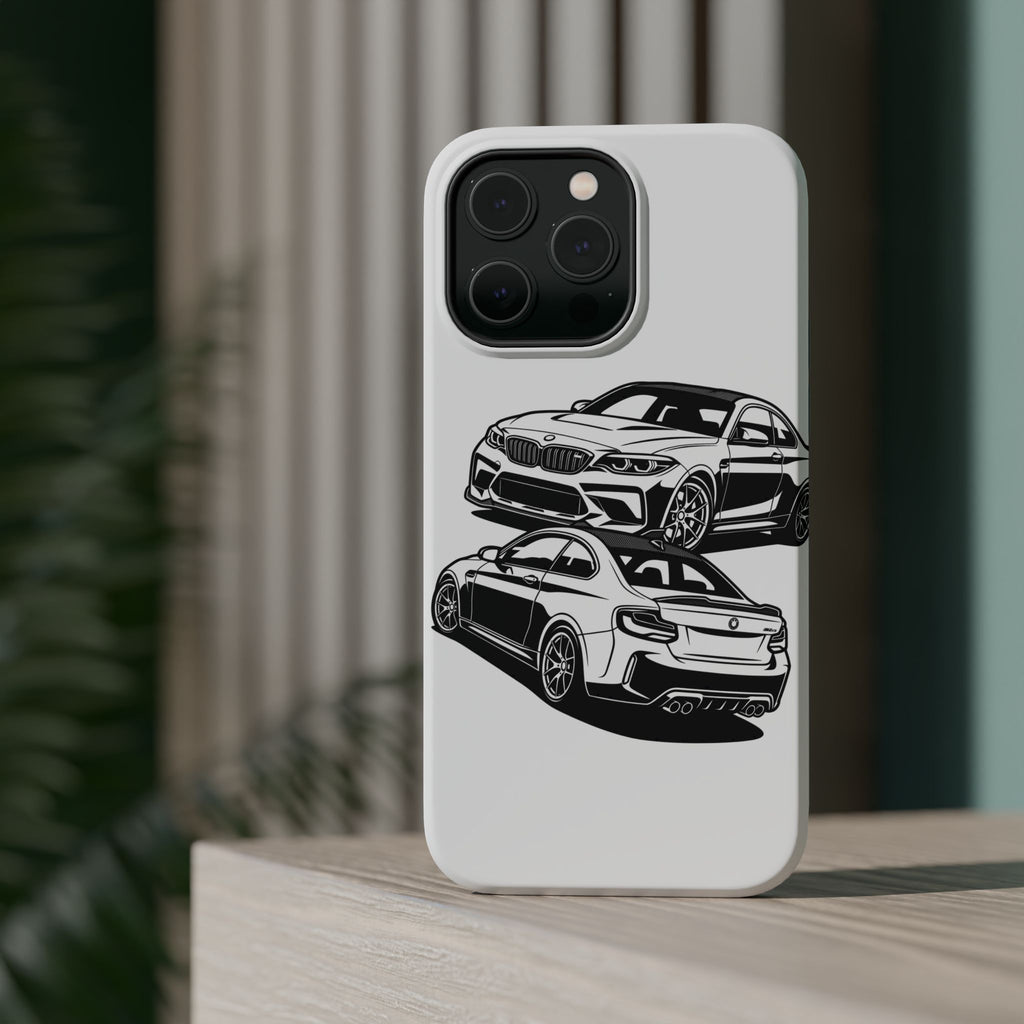 Magnetic Impact-Resistant Phone Case — Black/White Sports Coupe