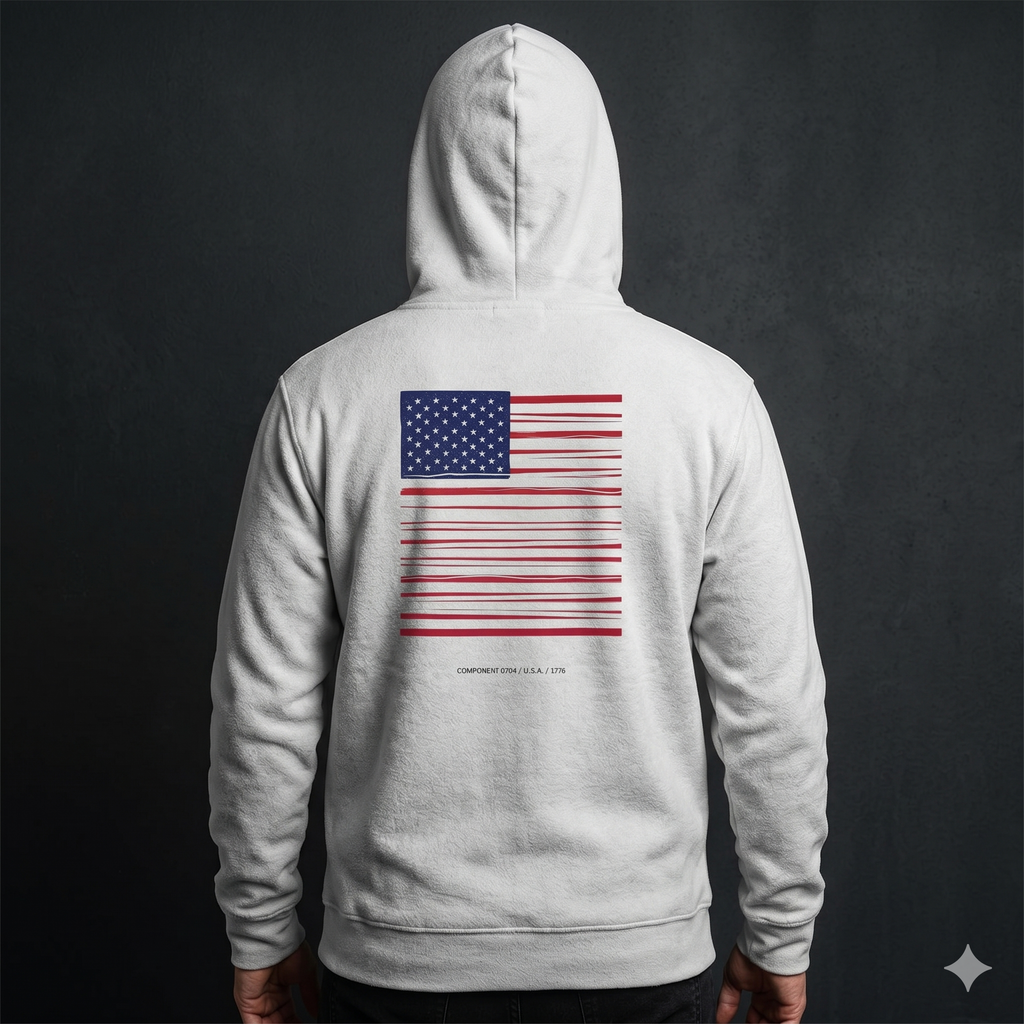 Unisex Sponge Fleece Pullover Hoodie — Minimal 'USA' Chest + Distressed Flag Back