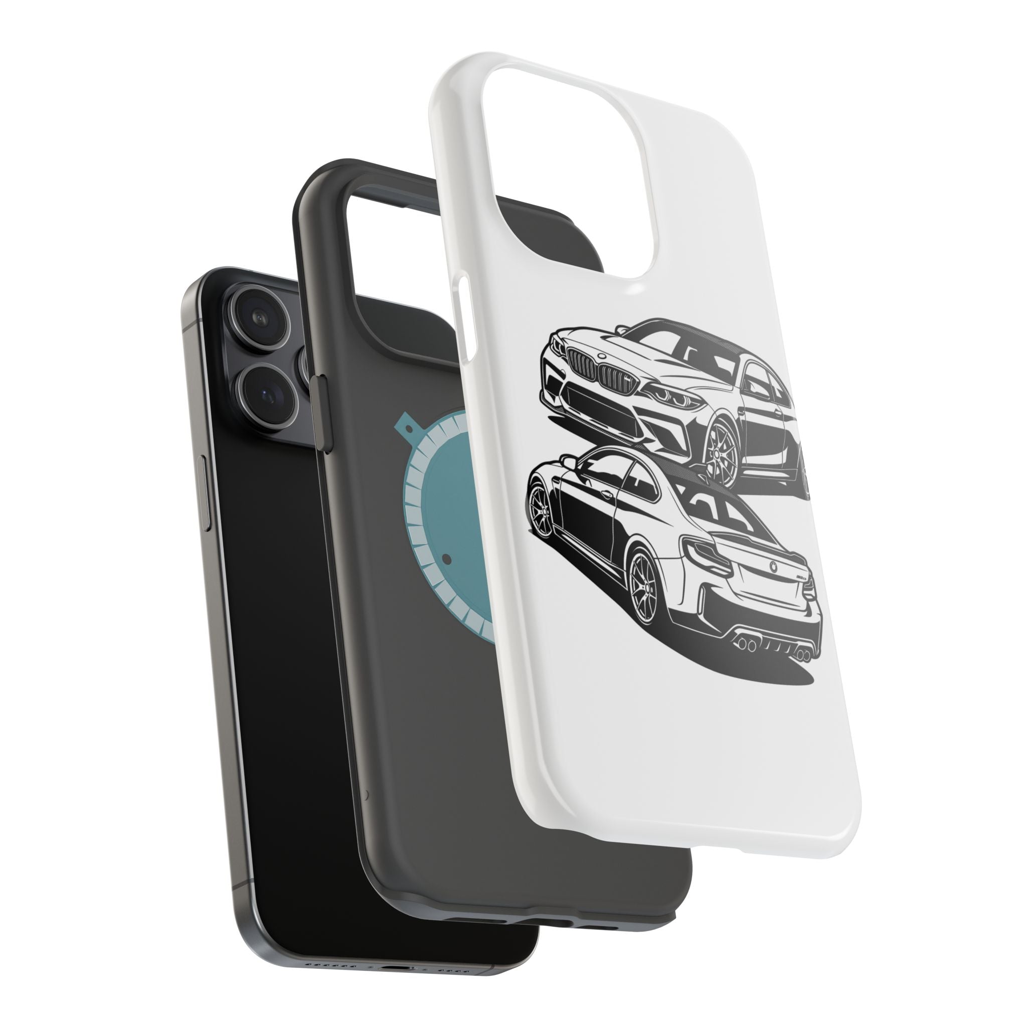 Magnetic Impact-Resistant Phone Case — Black/White Sports Coupe