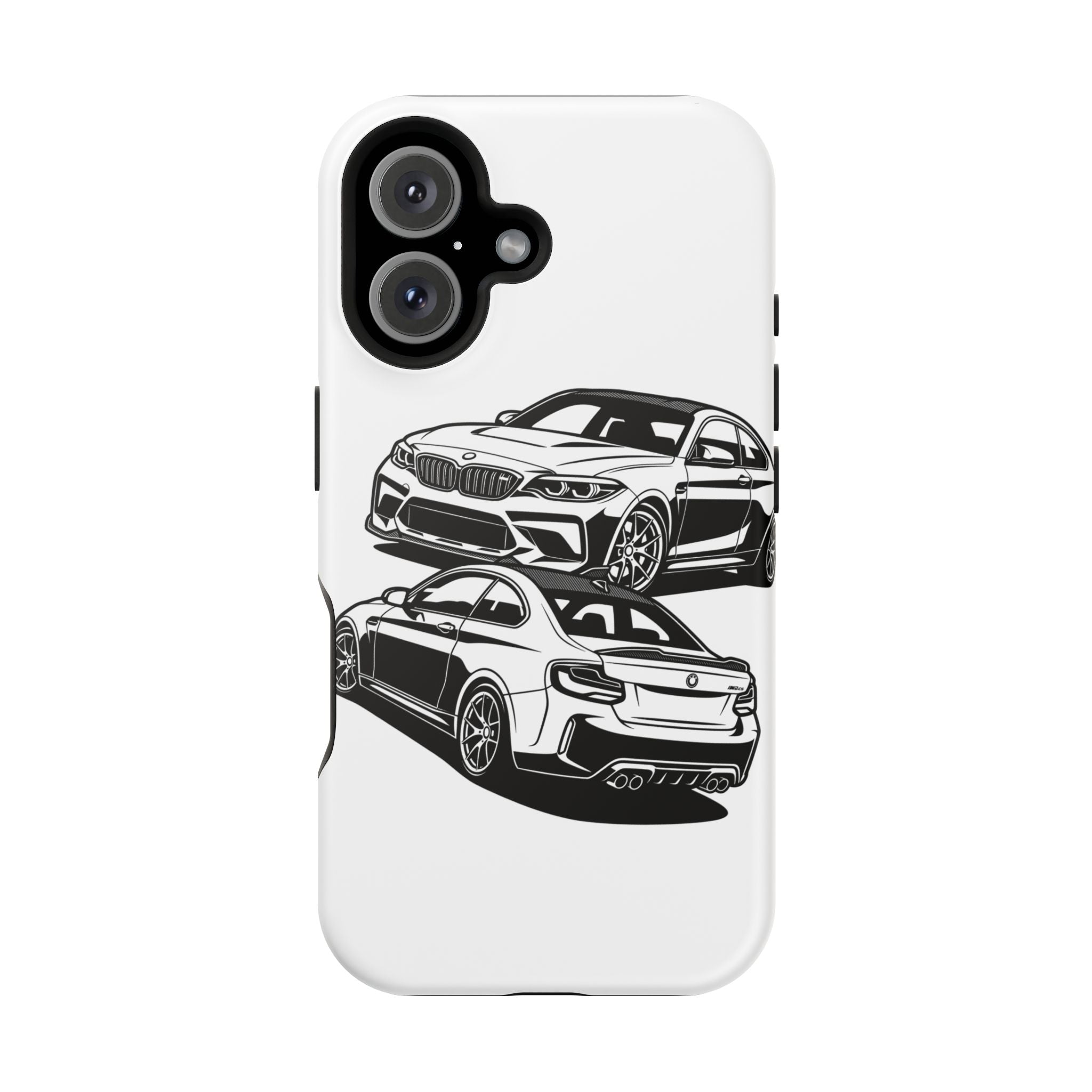 Magnetic Impact-Resistant Phone Case — Black/White Sports Coupe