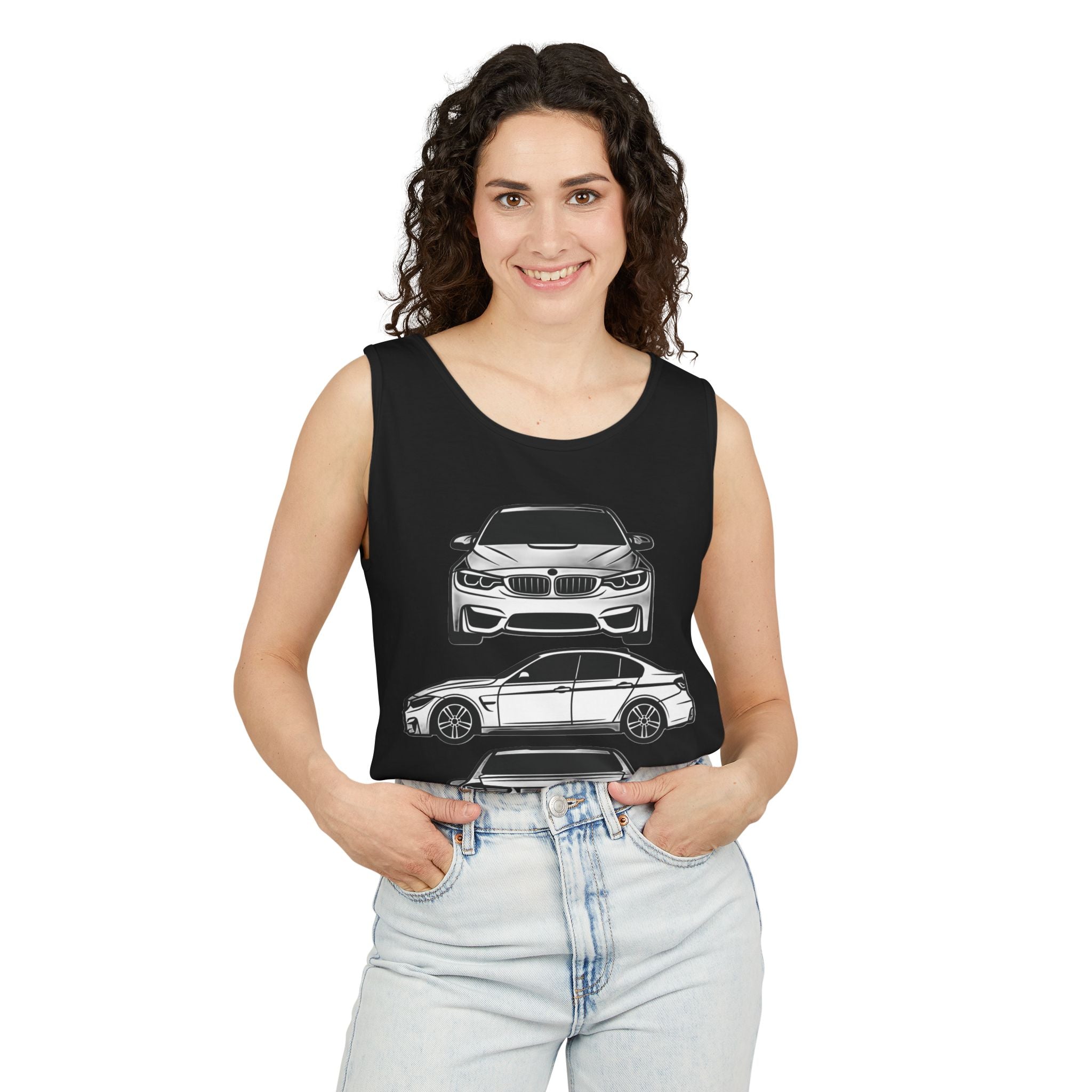Unisex Garment-Dyed Tank Top — F80 Triple-Perspective