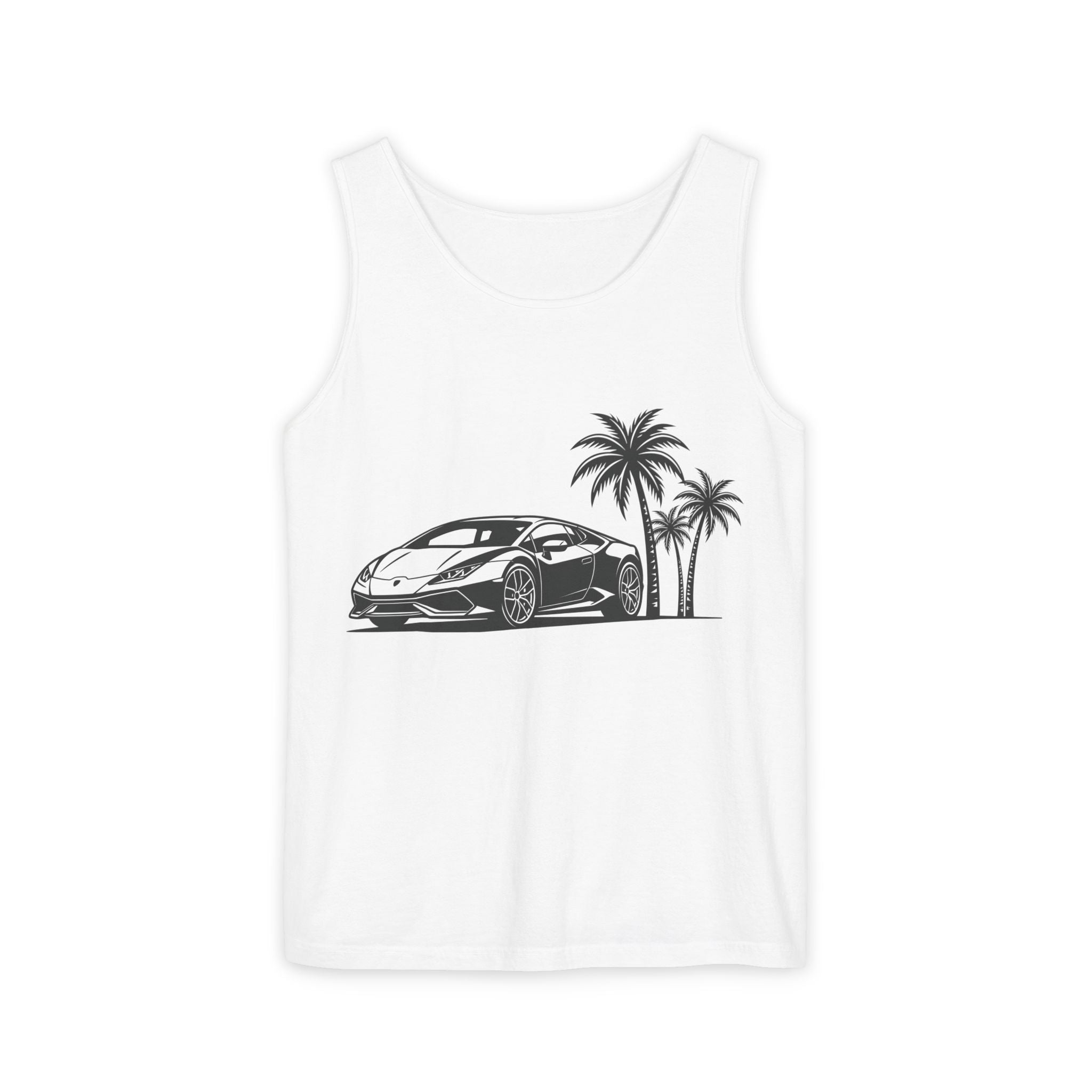 Unisex Garment-Dyed Tank Top — Supercar/Palm Trees