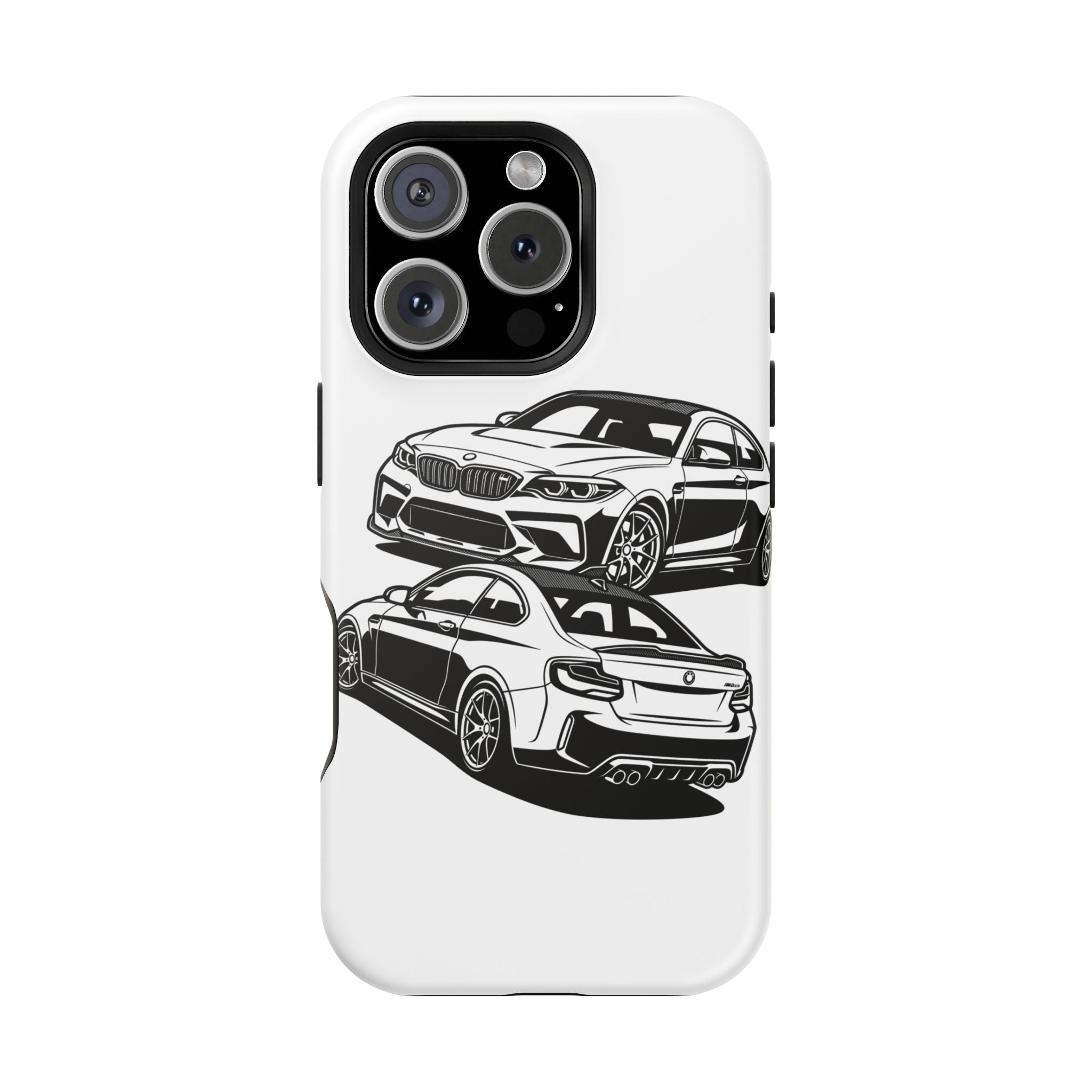 Magnetic Impact-Resistant Phone Case — Black/White Sports Coupe