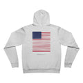 Unisex Sponge Fleece Pullover Hoodie — Minimal 'USA' Chest + Distressed Flag Back