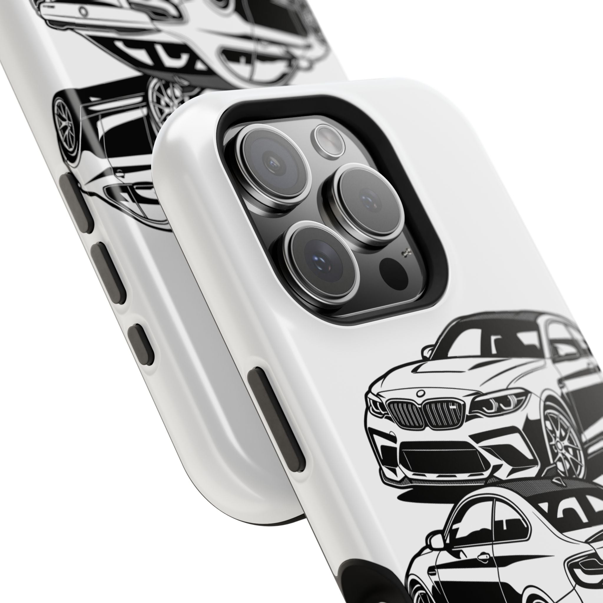 Magnetic Impact-Resistant Phone Case — Black/White Sports Coupe