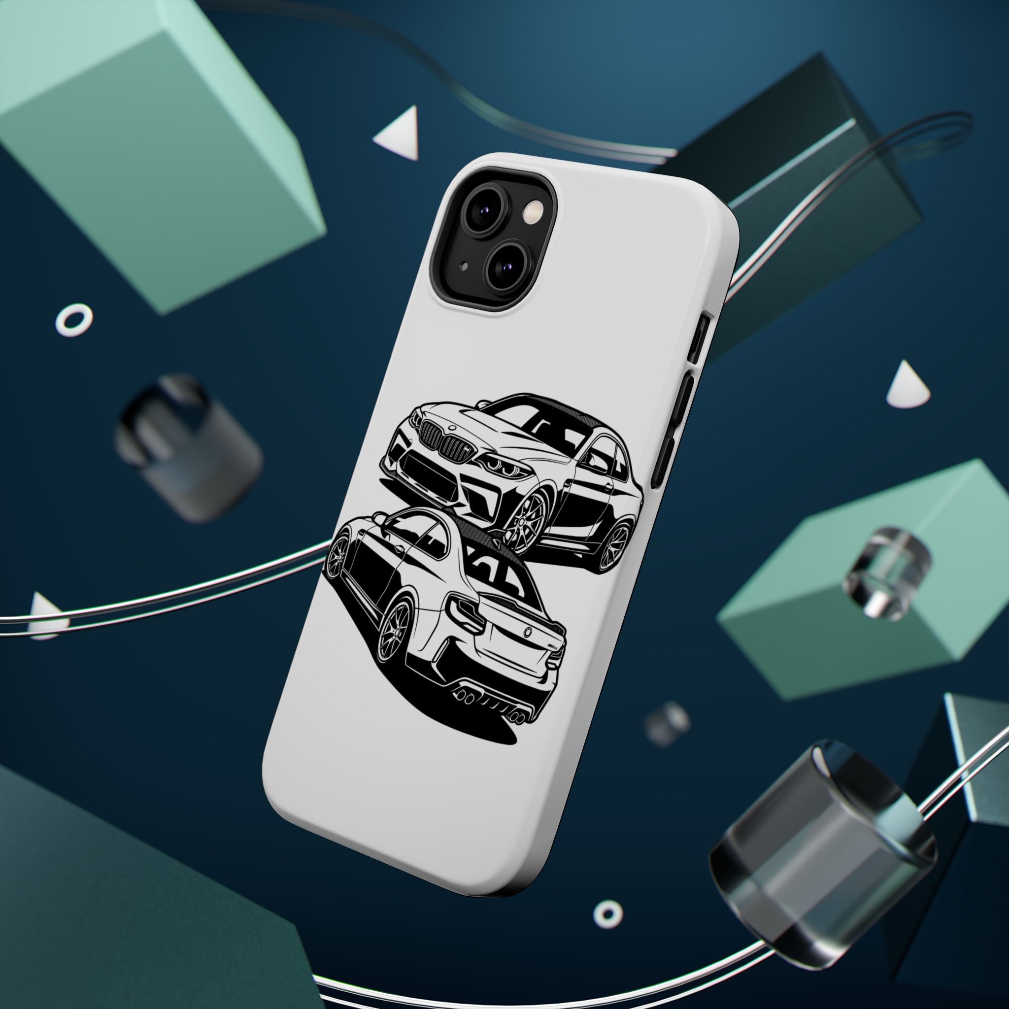 Magnetic Impact-Resistant Phone Case — Black/White Sports Coupe