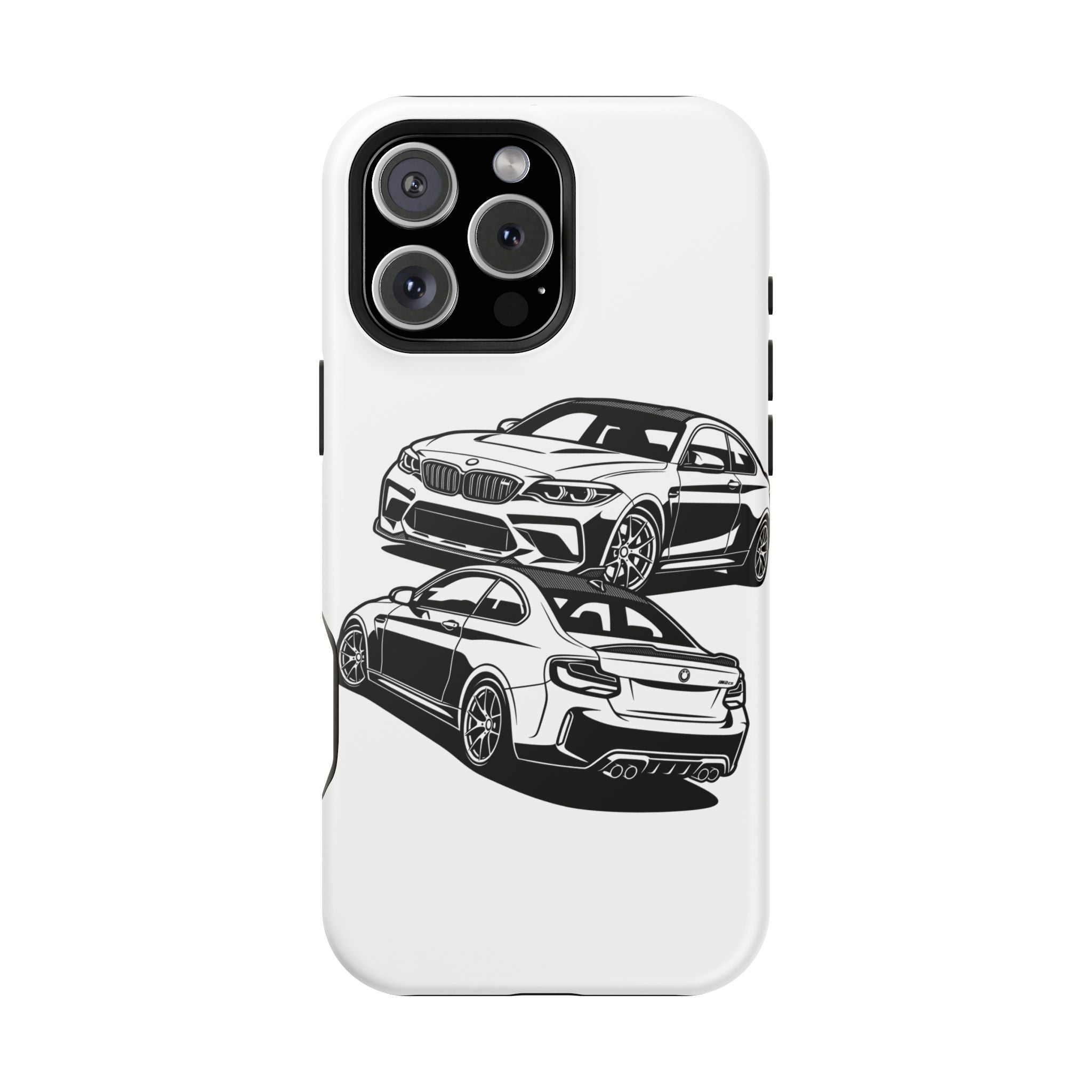 Magnetic Impact-Resistant Phone Case — Black/White Sports Coupe