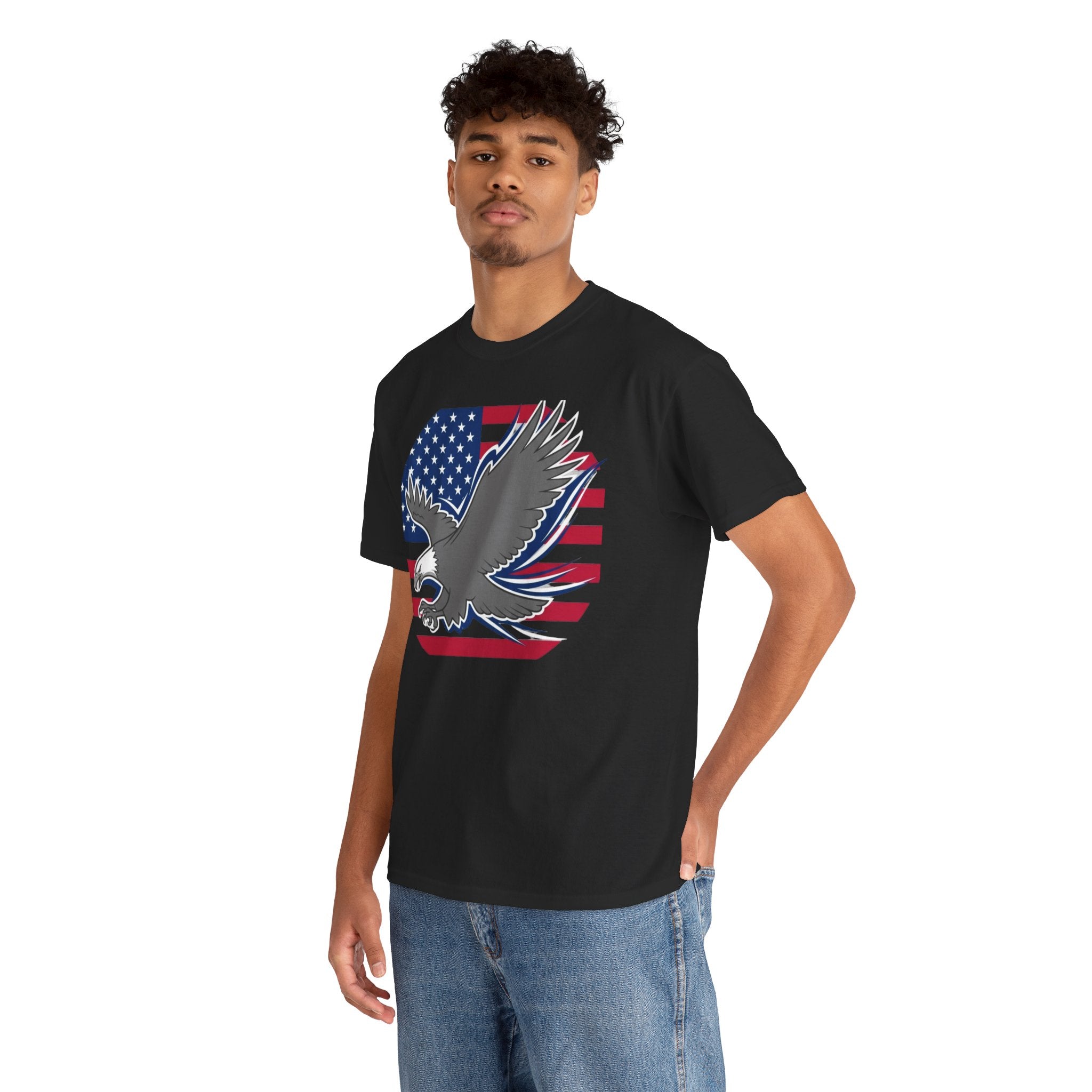 Unisex Heavy Cotton Tee — American Flag Bald Eagle
