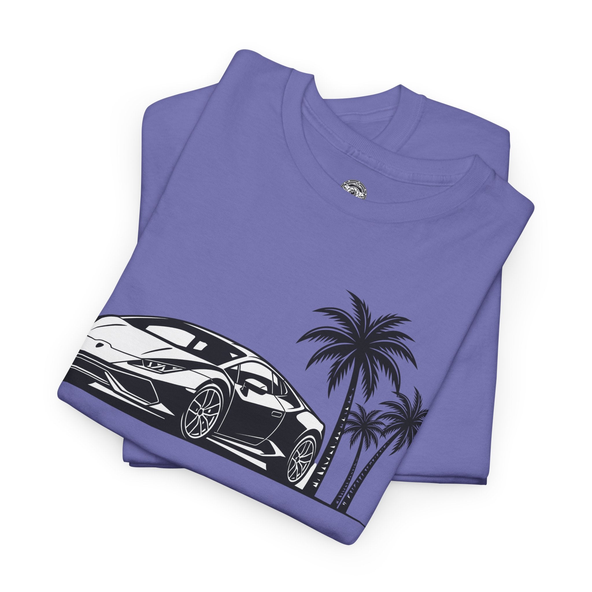 Unisex Heavy Cotton Tee — Supercar/Palm Trees