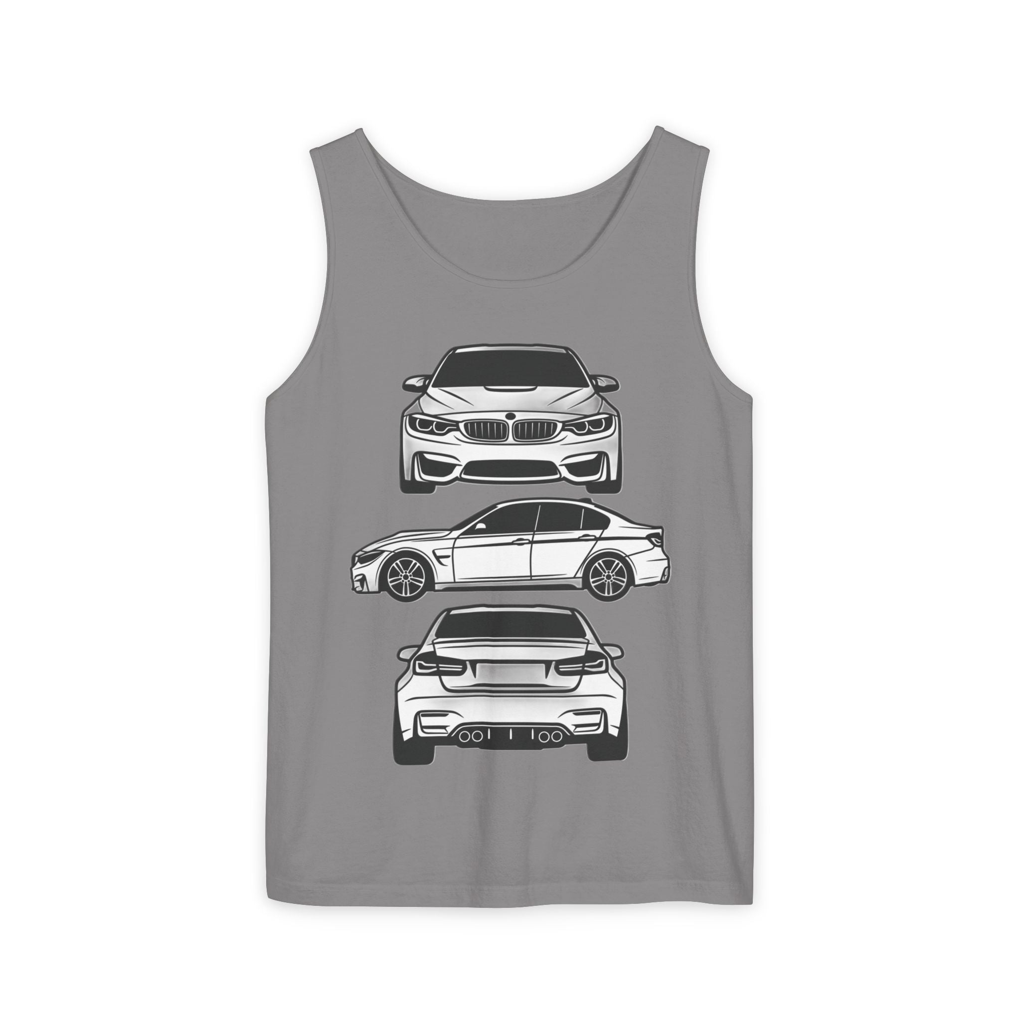 Unisex Garment-Dyed Tank Top — F80 Triple-Perspective