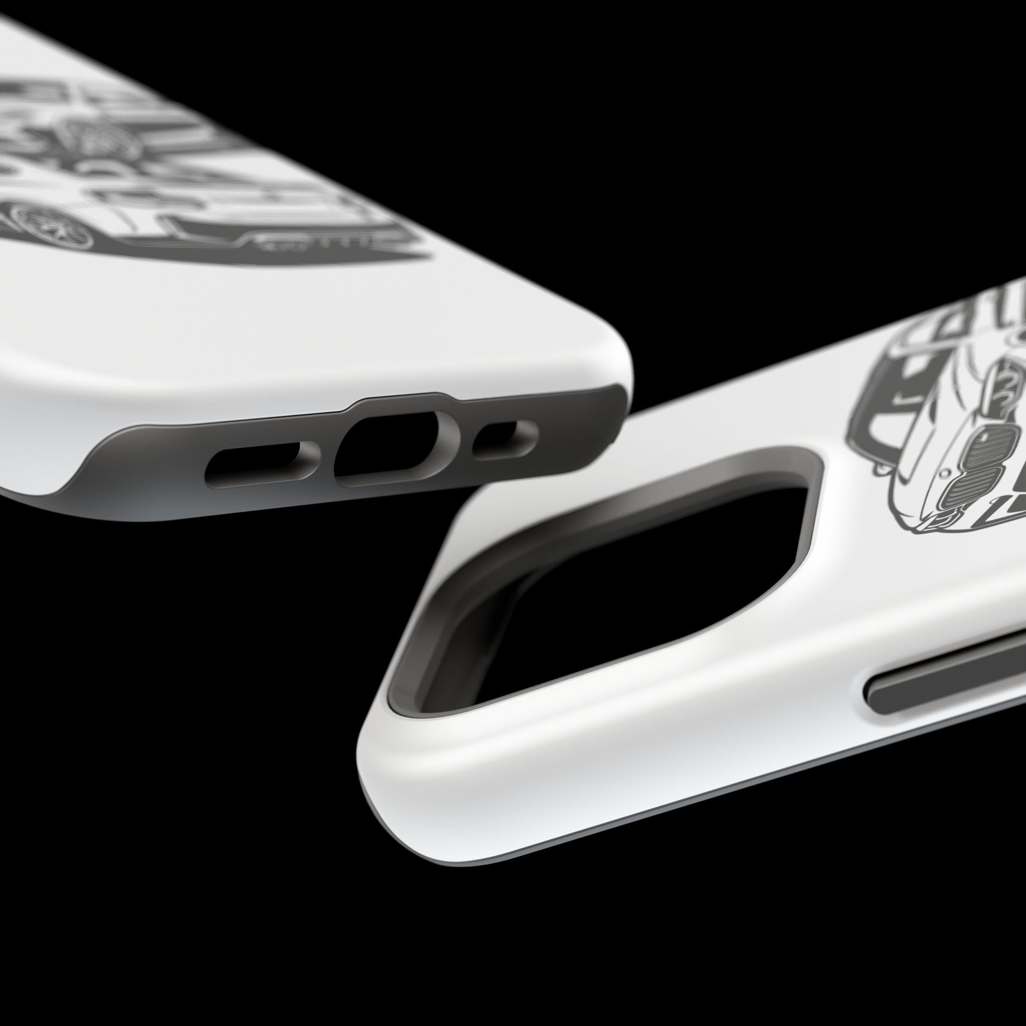 Magnetic Impact-Resistant Phone Case — Black/White Sports Coupe
