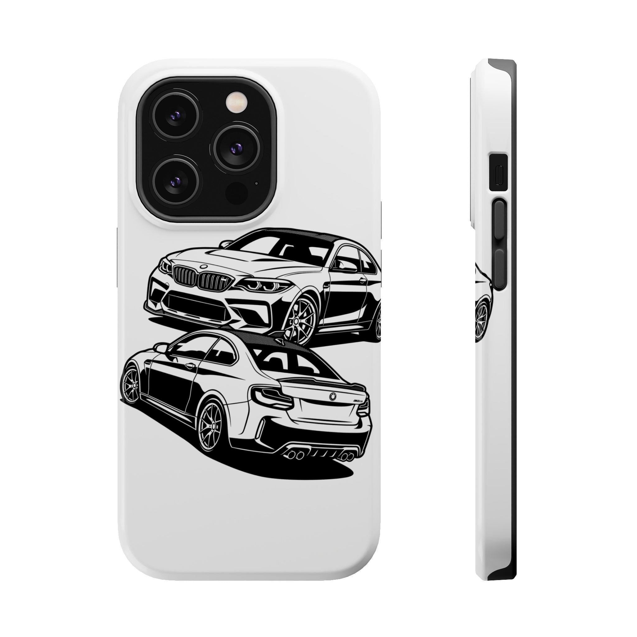 Magnetic Impact-Resistant Phone Case — Black/White Sports Coupe