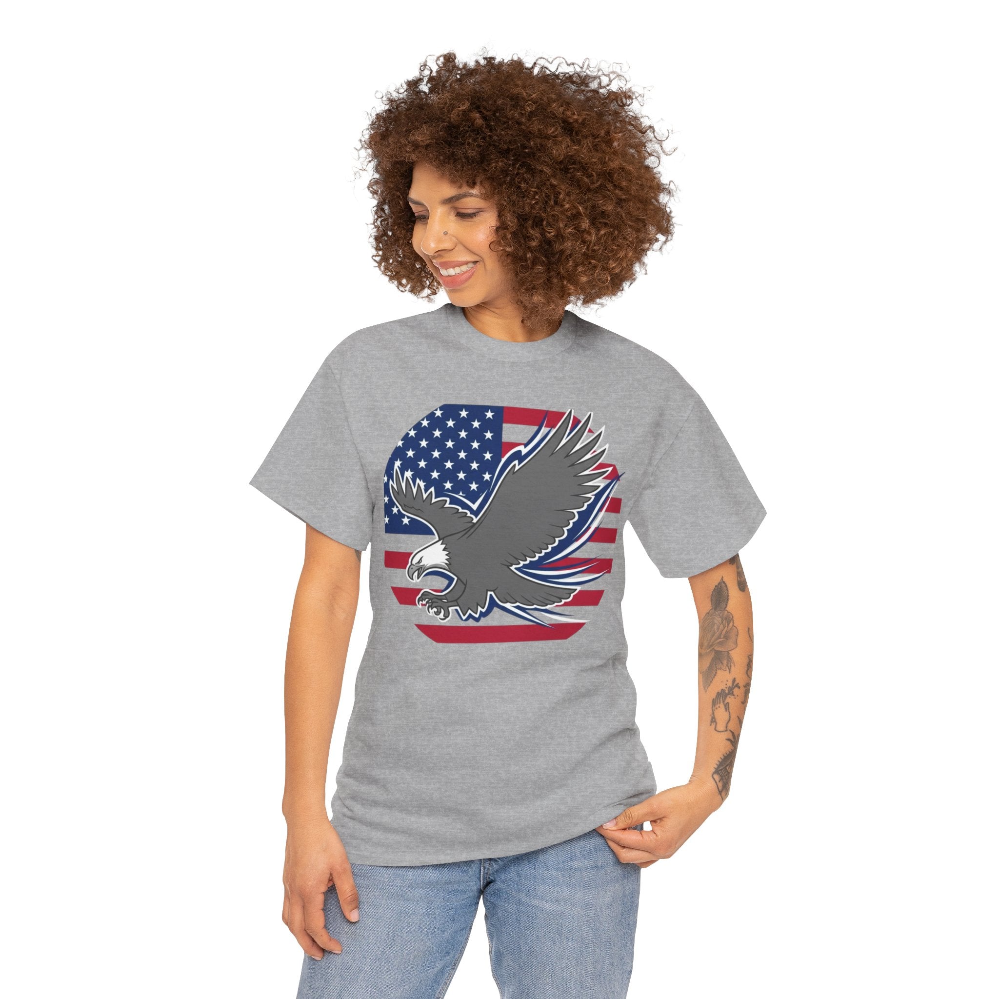 Unisex Heavy Cotton Tee — American Flag Bald Eagle