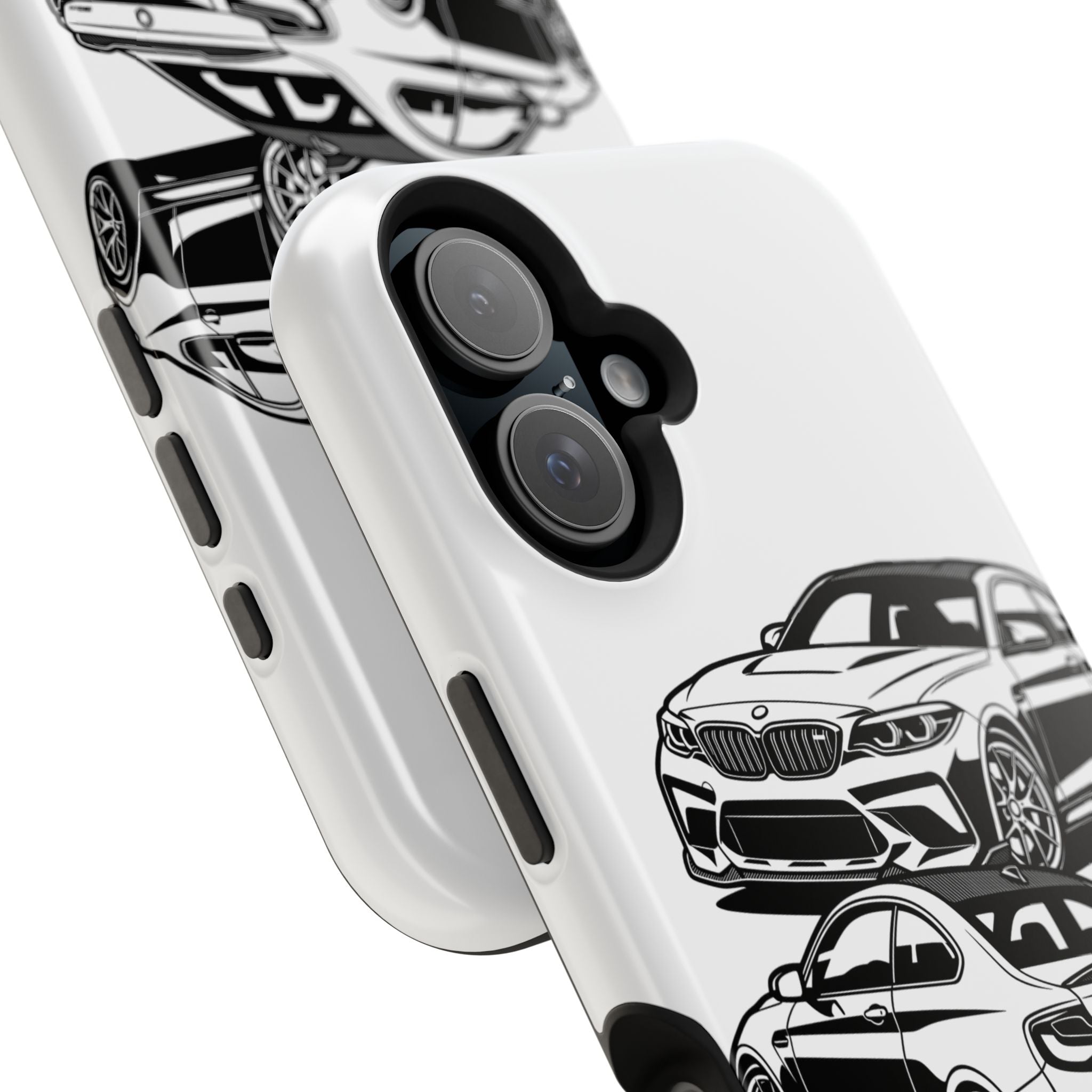 Magnetic Impact-Resistant Phone Case — Black/White Sports Coupe
