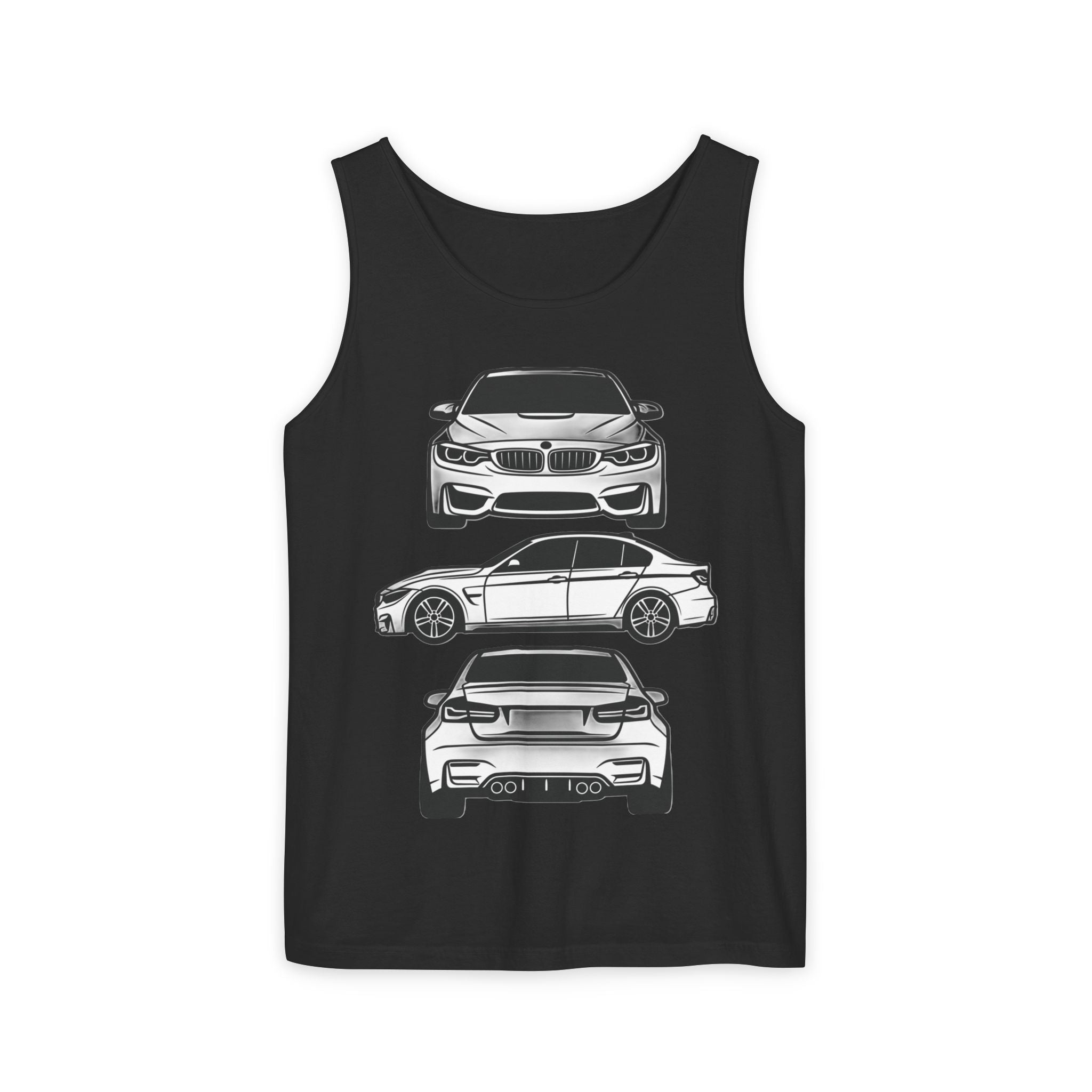 Unisex Garment-Dyed Tank Top — F80 Triple-Perspective