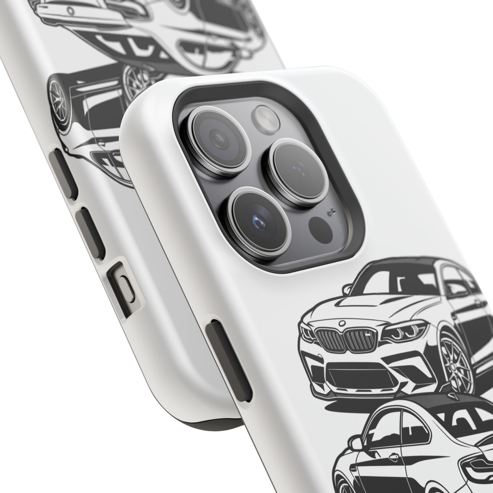 Magnetic Impact-Resistant Phone Case — Black/White Sports Coupe