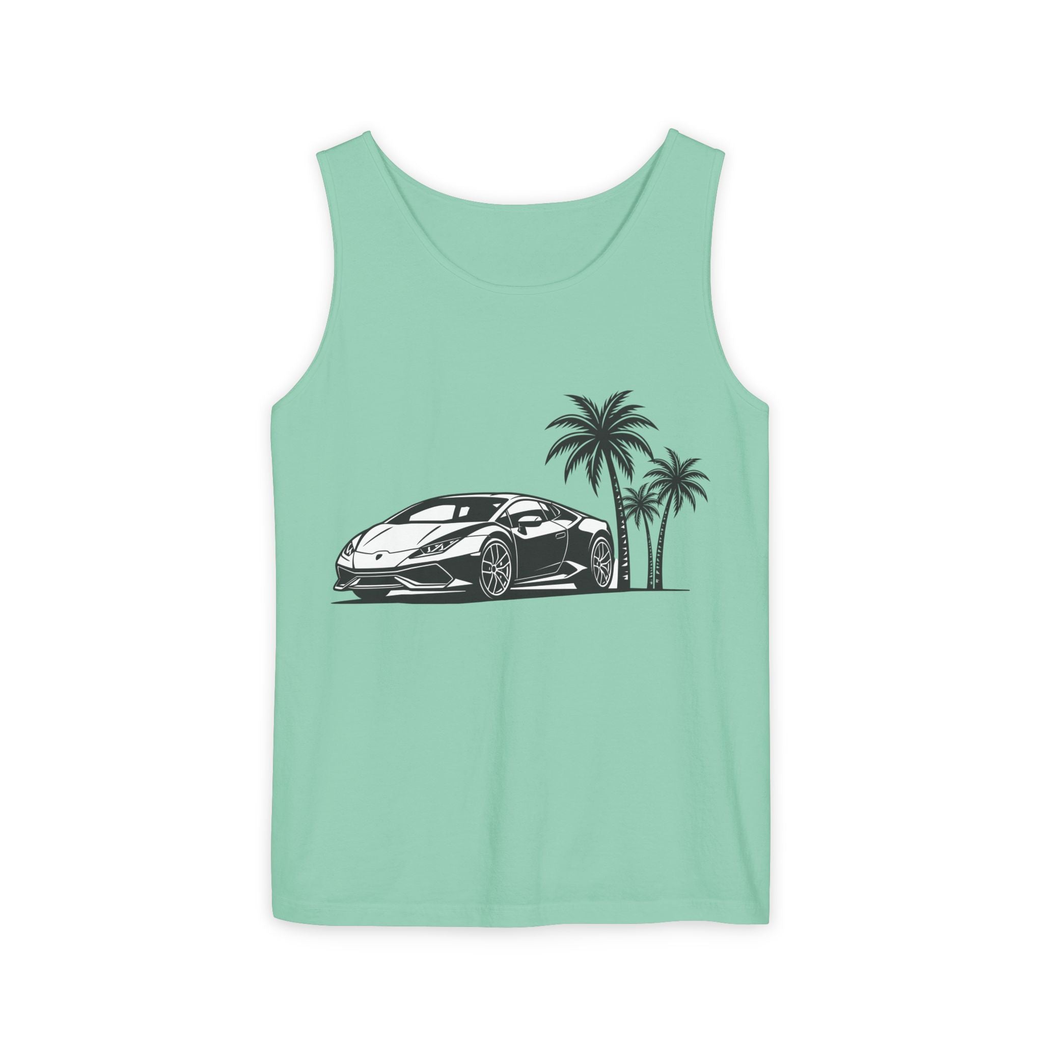 Unisex Garment-Dyed Tank Top — Supercar/Palm Trees