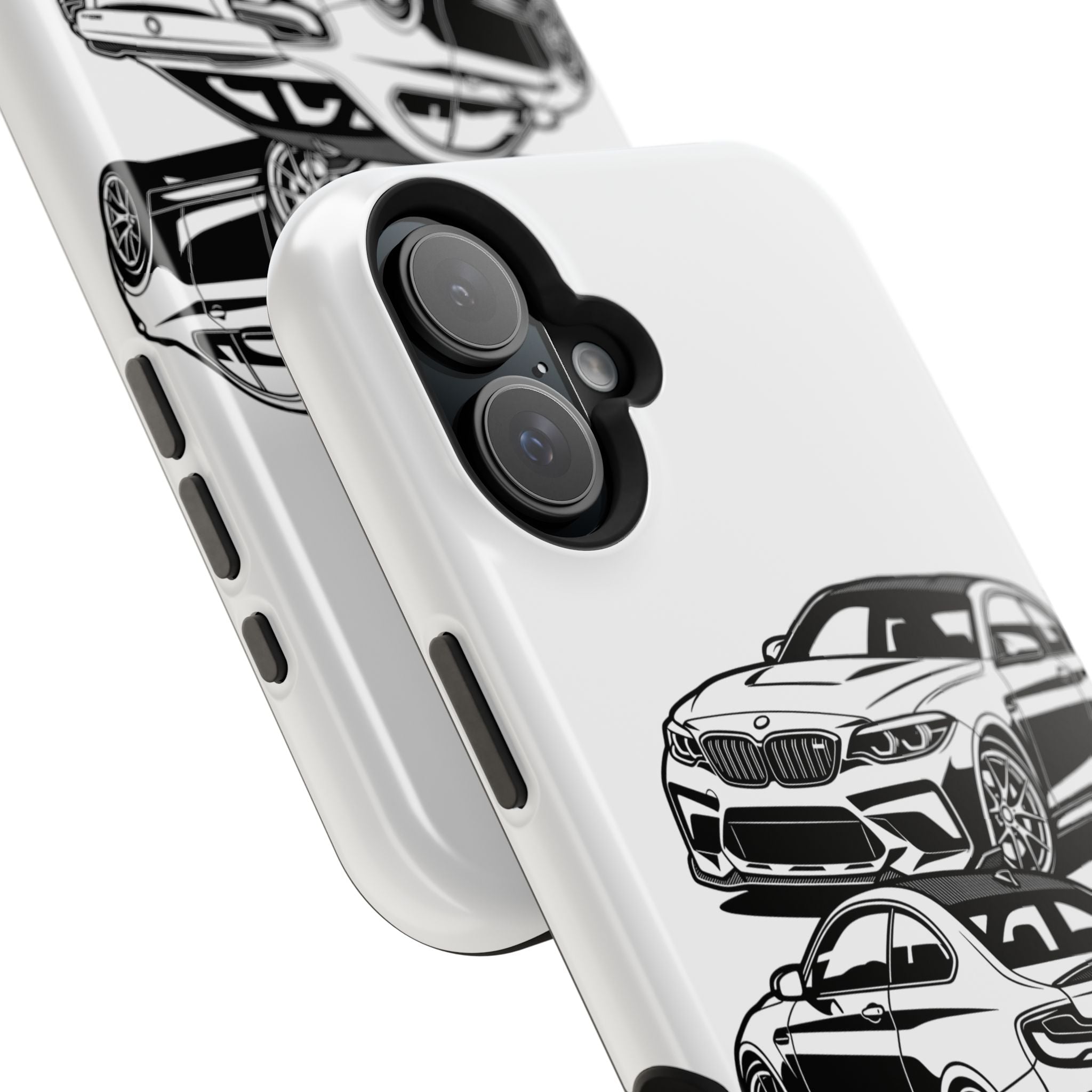 Magnetic Impact-Resistant Phone Case — Black/White Sports Coupe