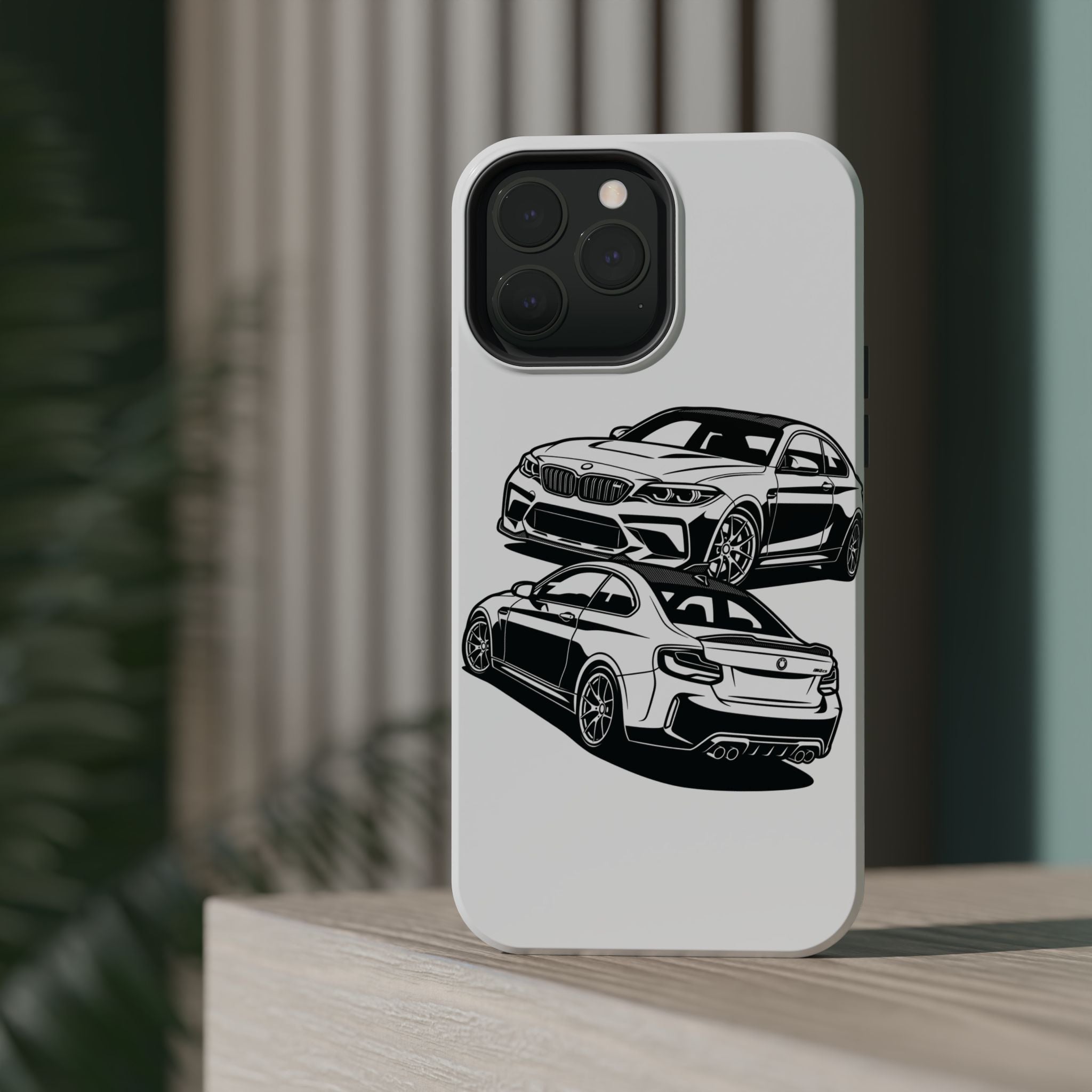 Magnetic Impact-Resistant Phone Case — Black/White Sports Coupe