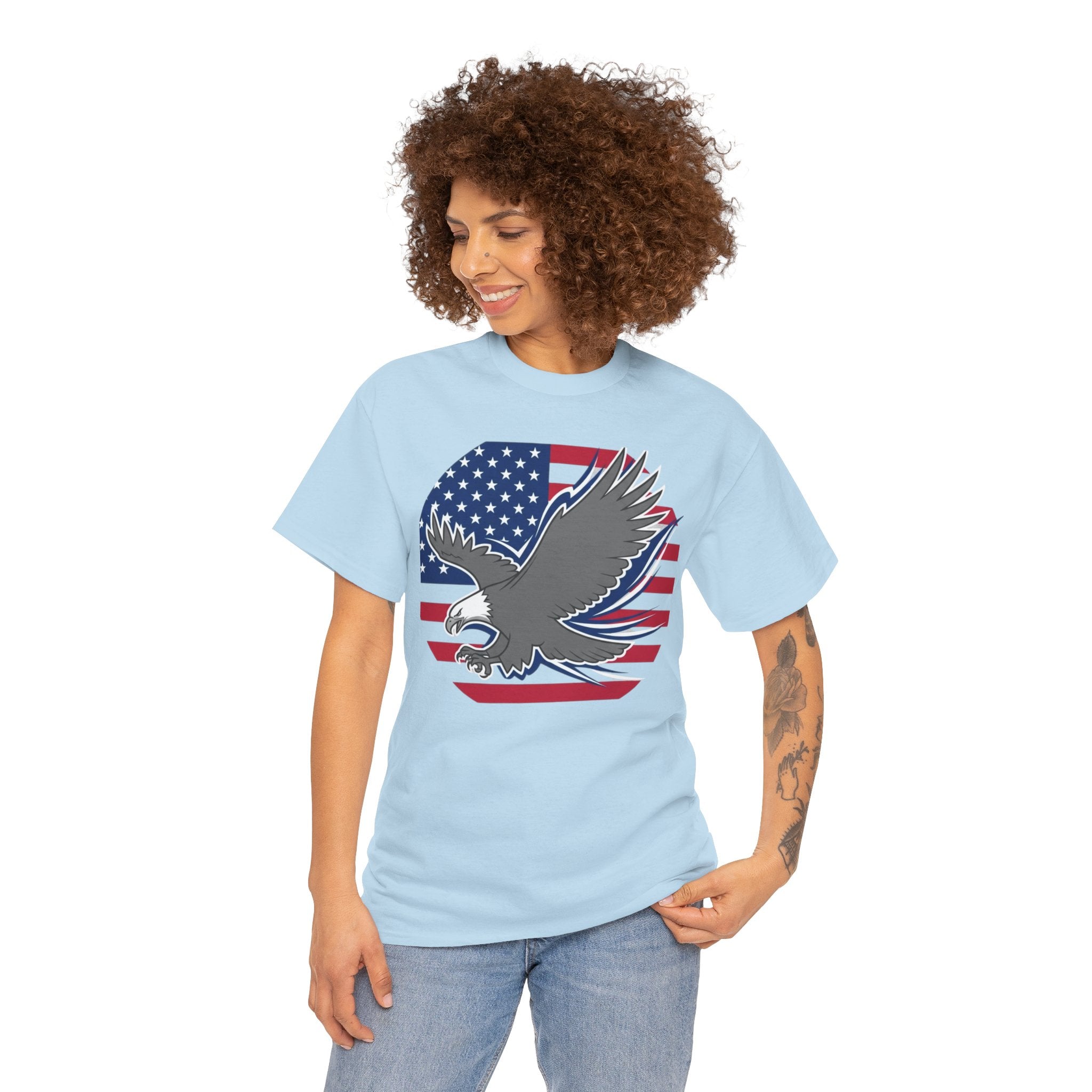 Unisex Heavy Cotton Tee — American Flag Bald Eagle