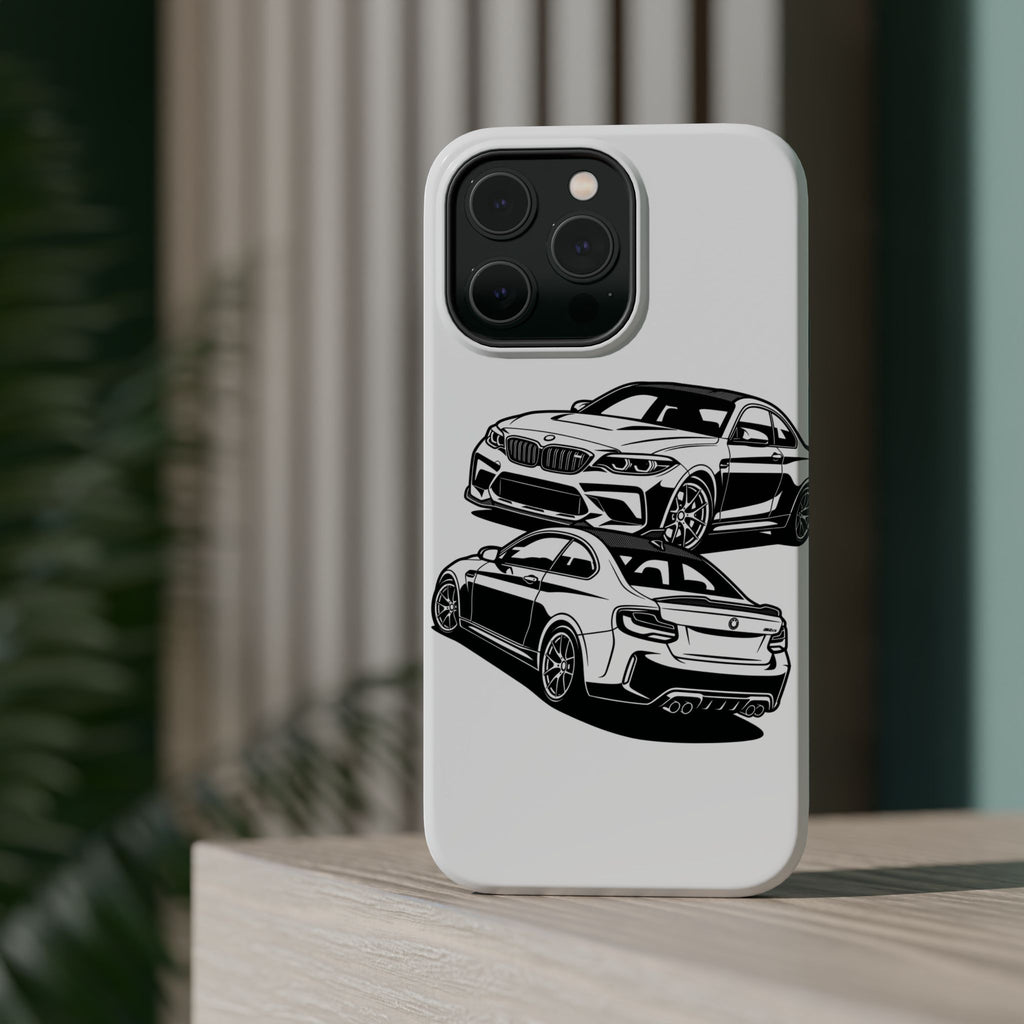 Magnetic Impact-Resistant Phone Case — Black/White Sports Coupe