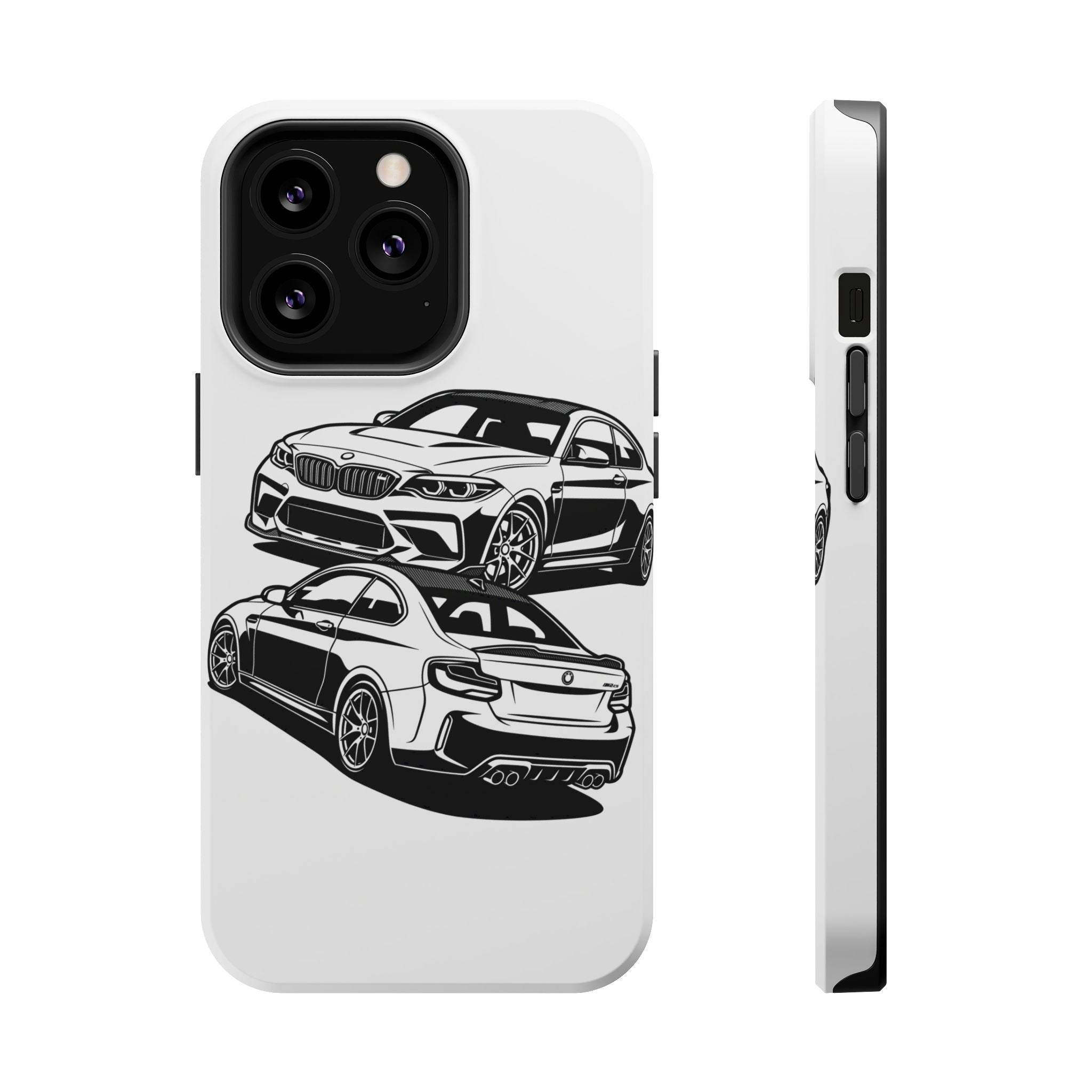 Magnetic Impact-Resistant Phone Case — Black/White Sports Coupe