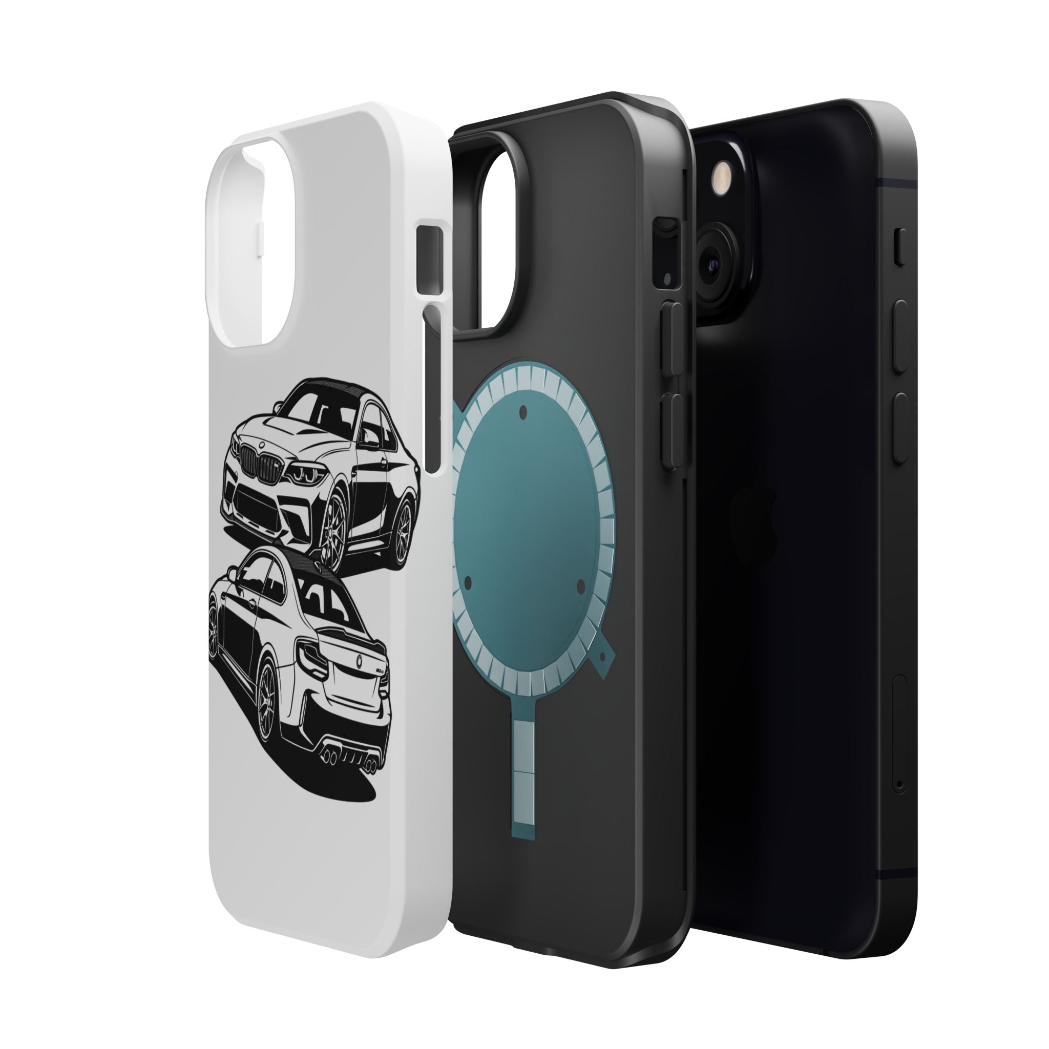 Magnetic Impact-Resistant Phone Case — Black/White Sports Coupe