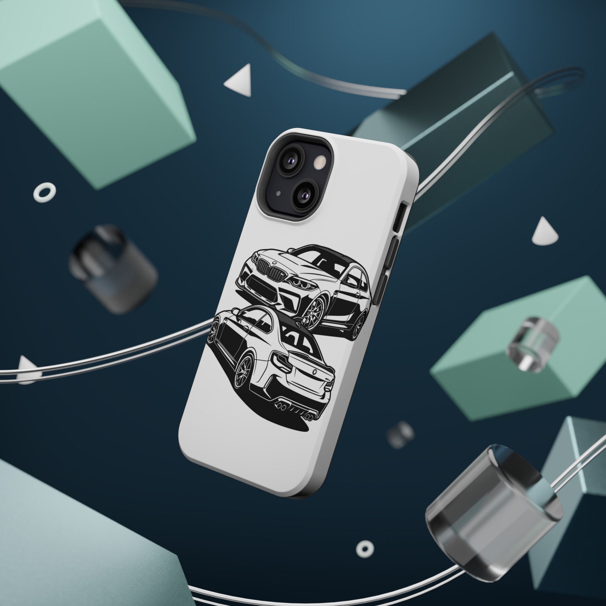 Magnetic Impact-Resistant Phone Case — Black/White Sports Coupe