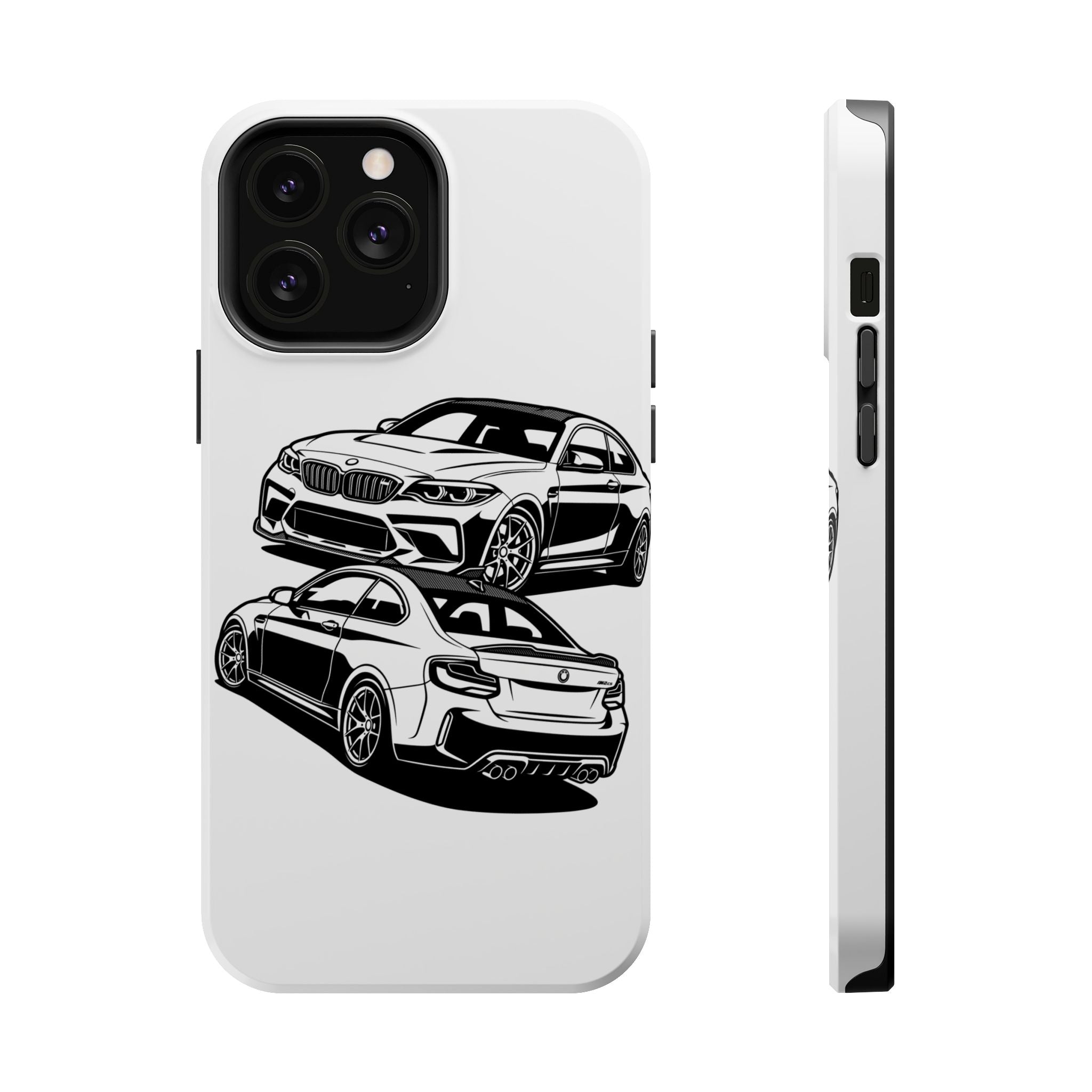 Magnetic Impact-Resistant Phone Case — Black/White Sports Coupe