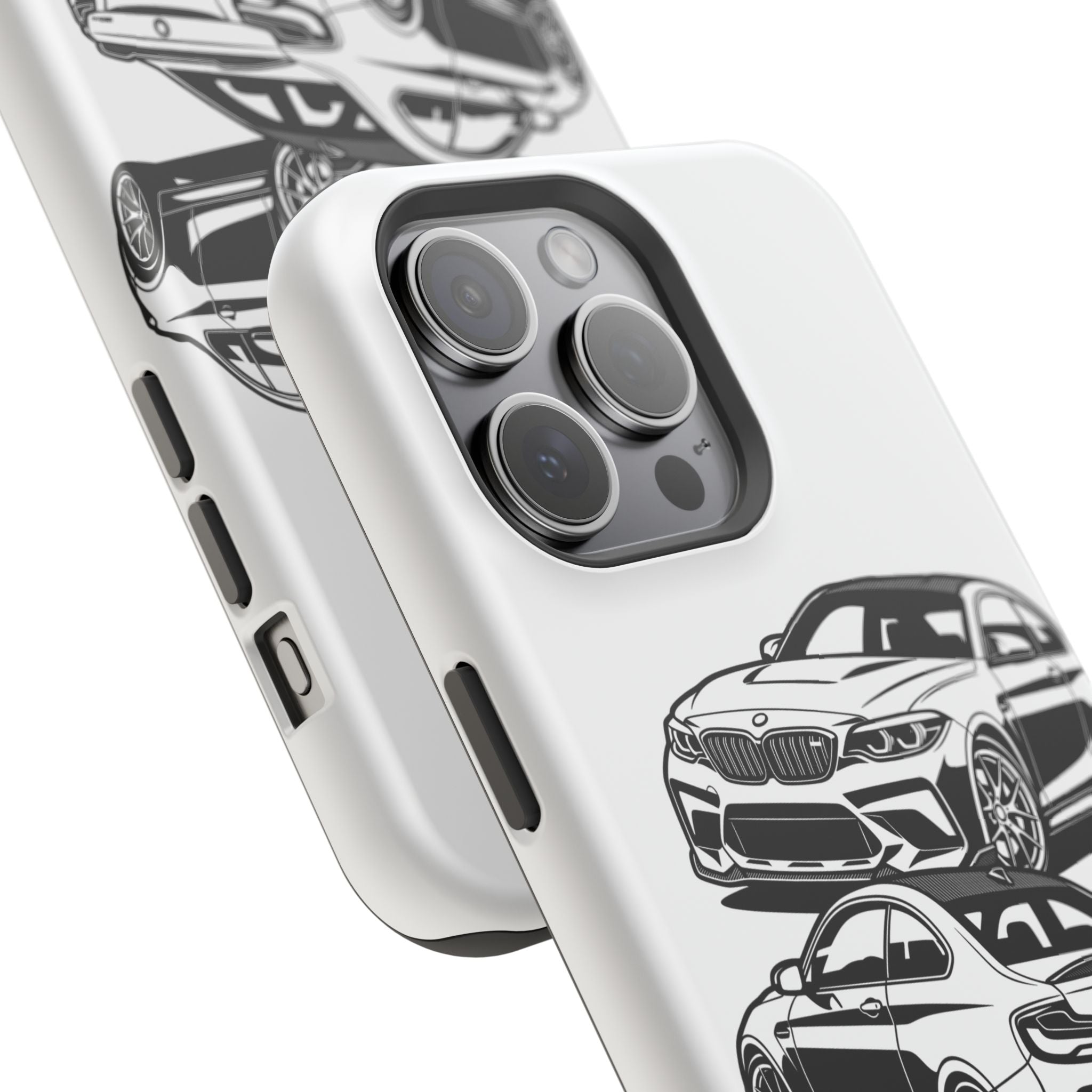 Magnetic Impact-Resistant Phone Case — Black/White Sports Coupe