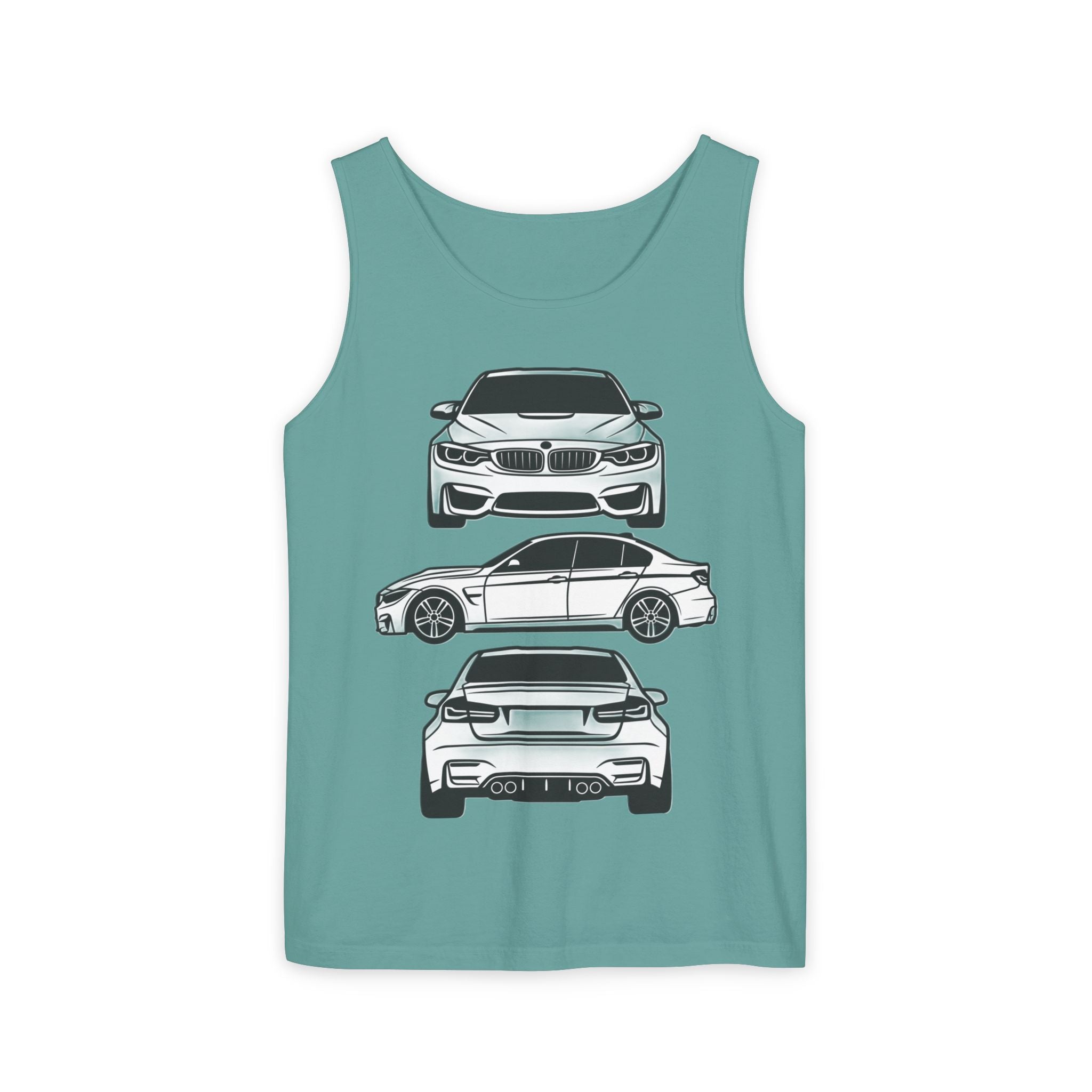Unisex Garment-Dyed Tank Top — F80 Triple-Perspective