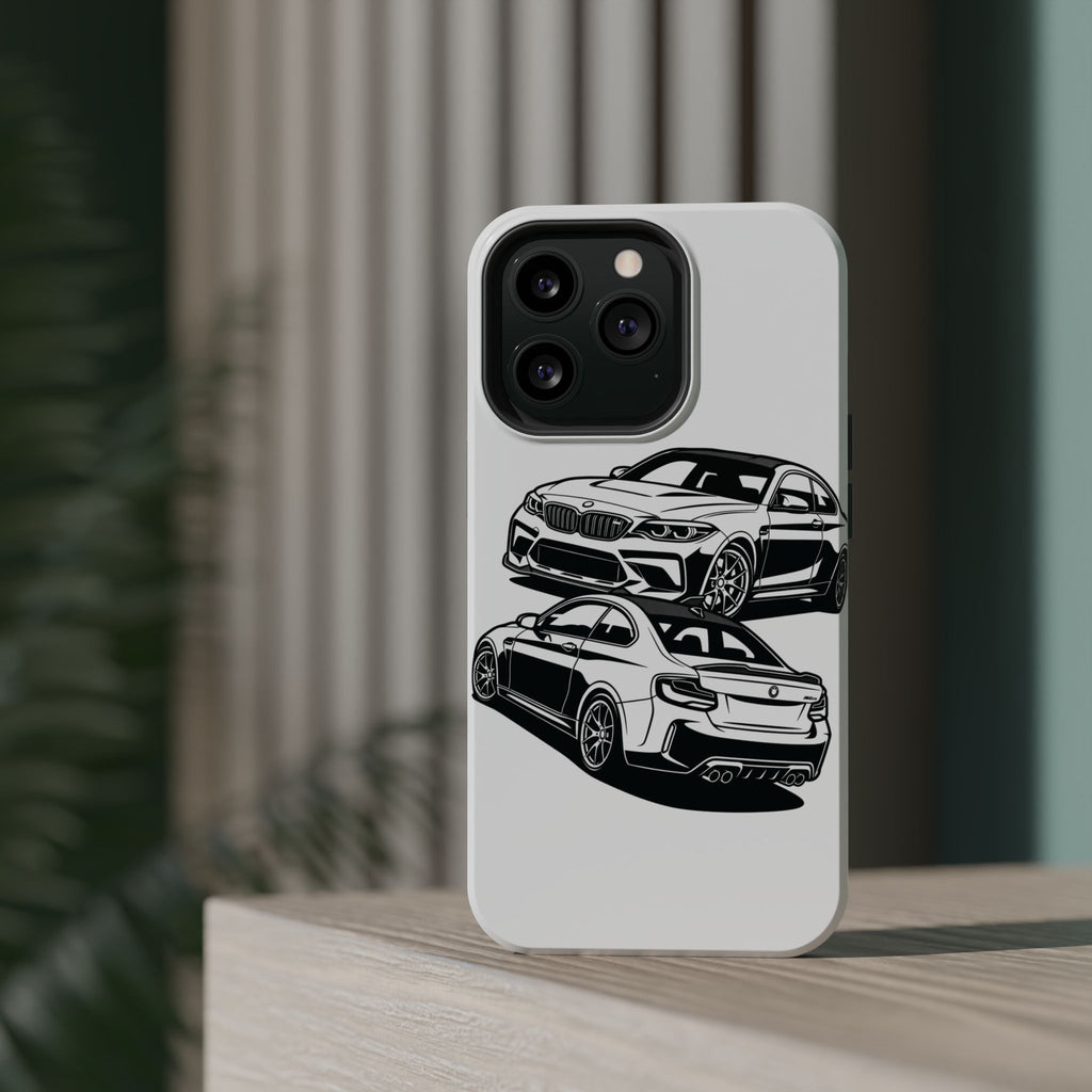 Magnetic Impact-Resistant Phone Case — Black/White Sports Coupe