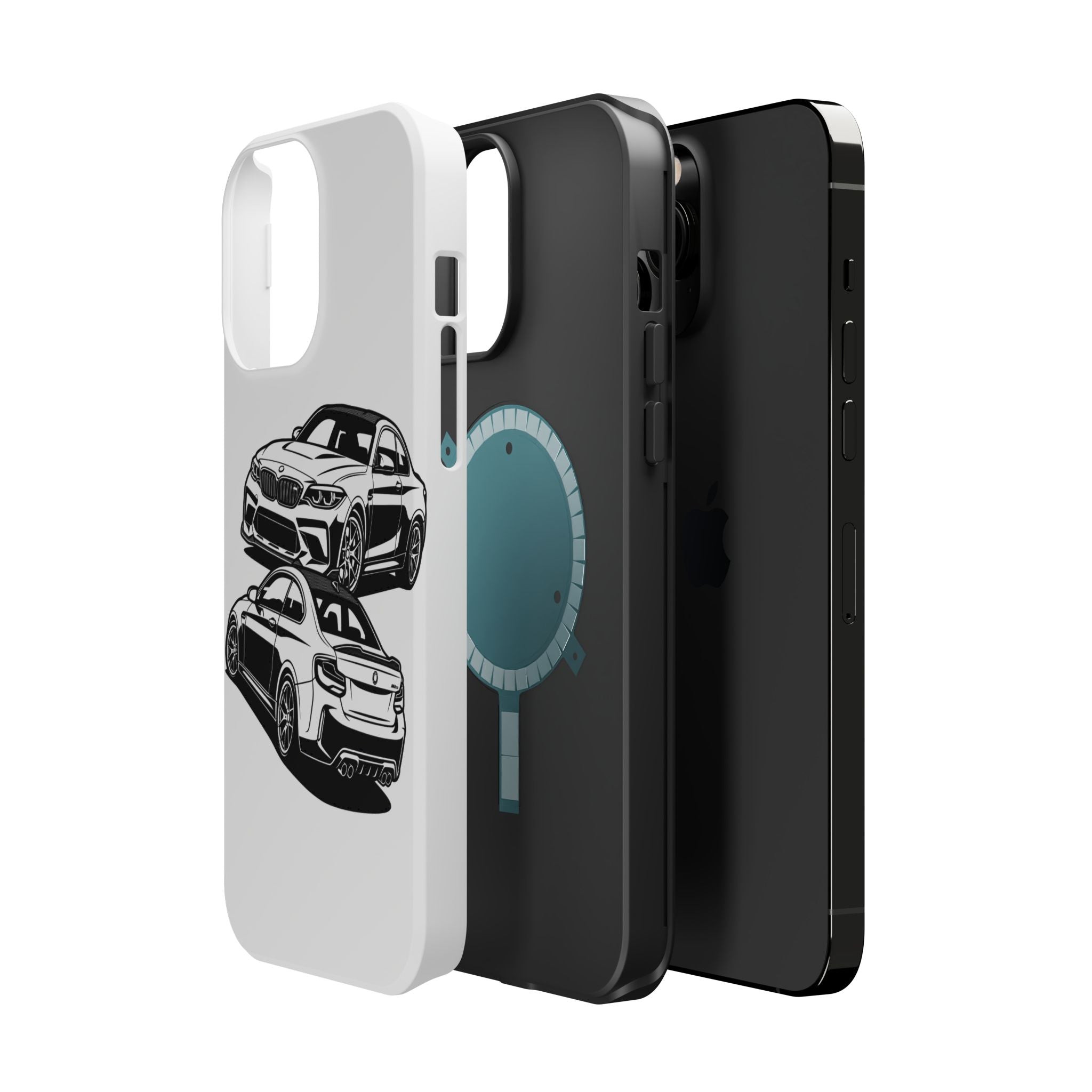 Magnetic Impact-Resistant Phone Case — Black/White Sports Coupe