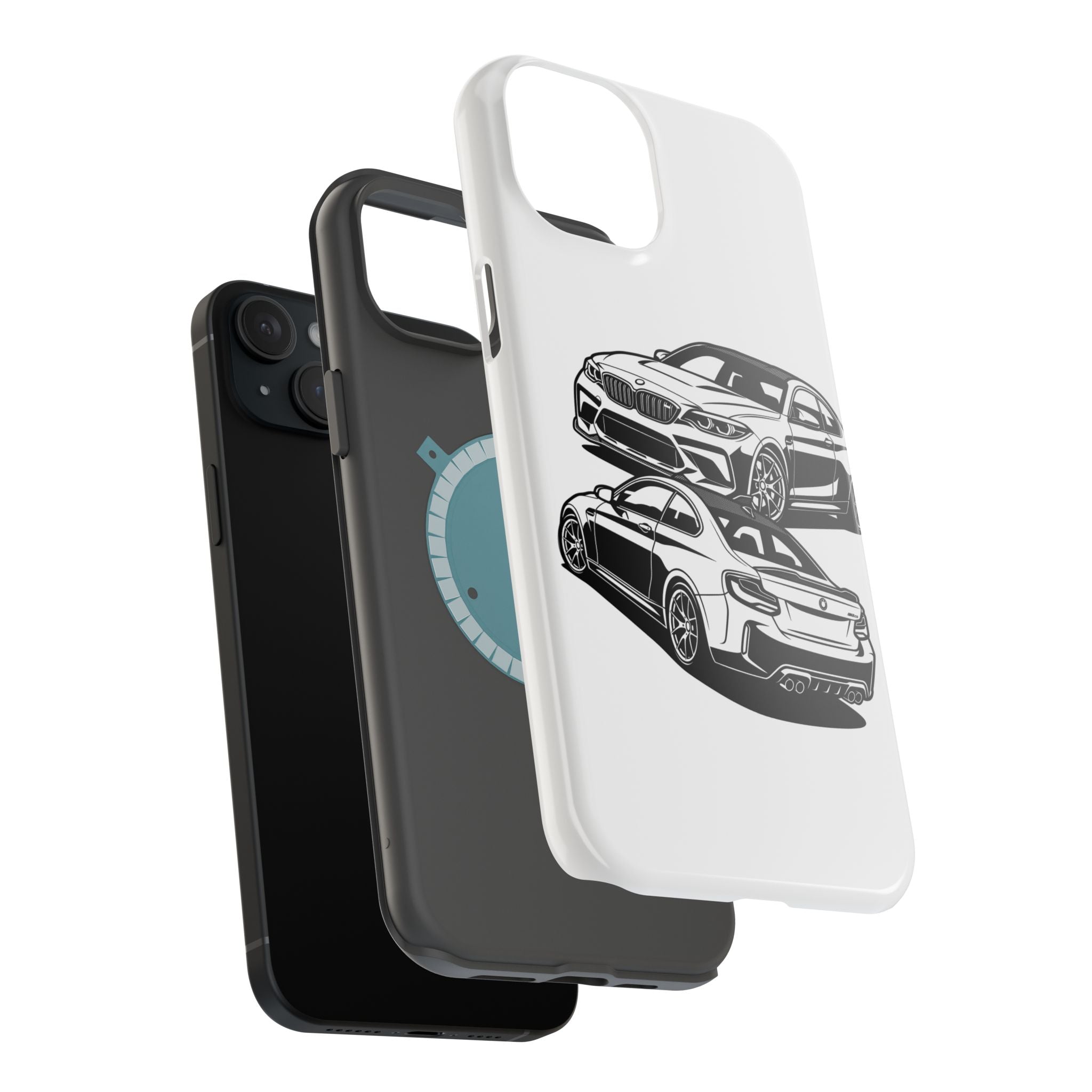 Magnetic Impact-Resistant Phone Case — Black/White Sports Coupe