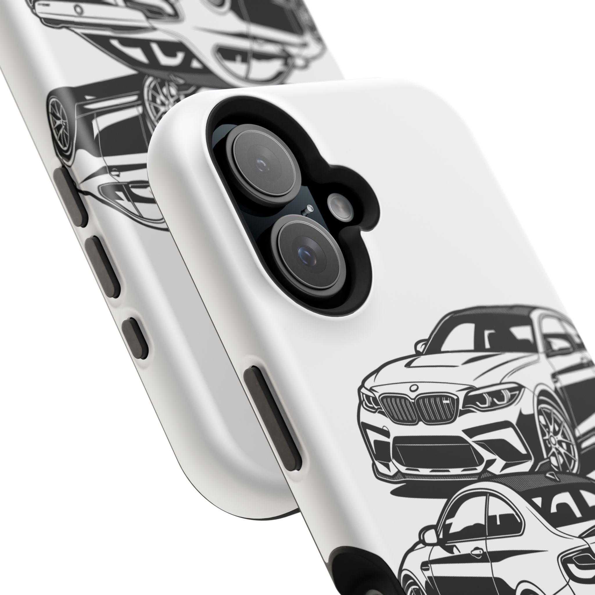 Magnetic Impact-Resistant Phone Case — Black/White Sports Coupe