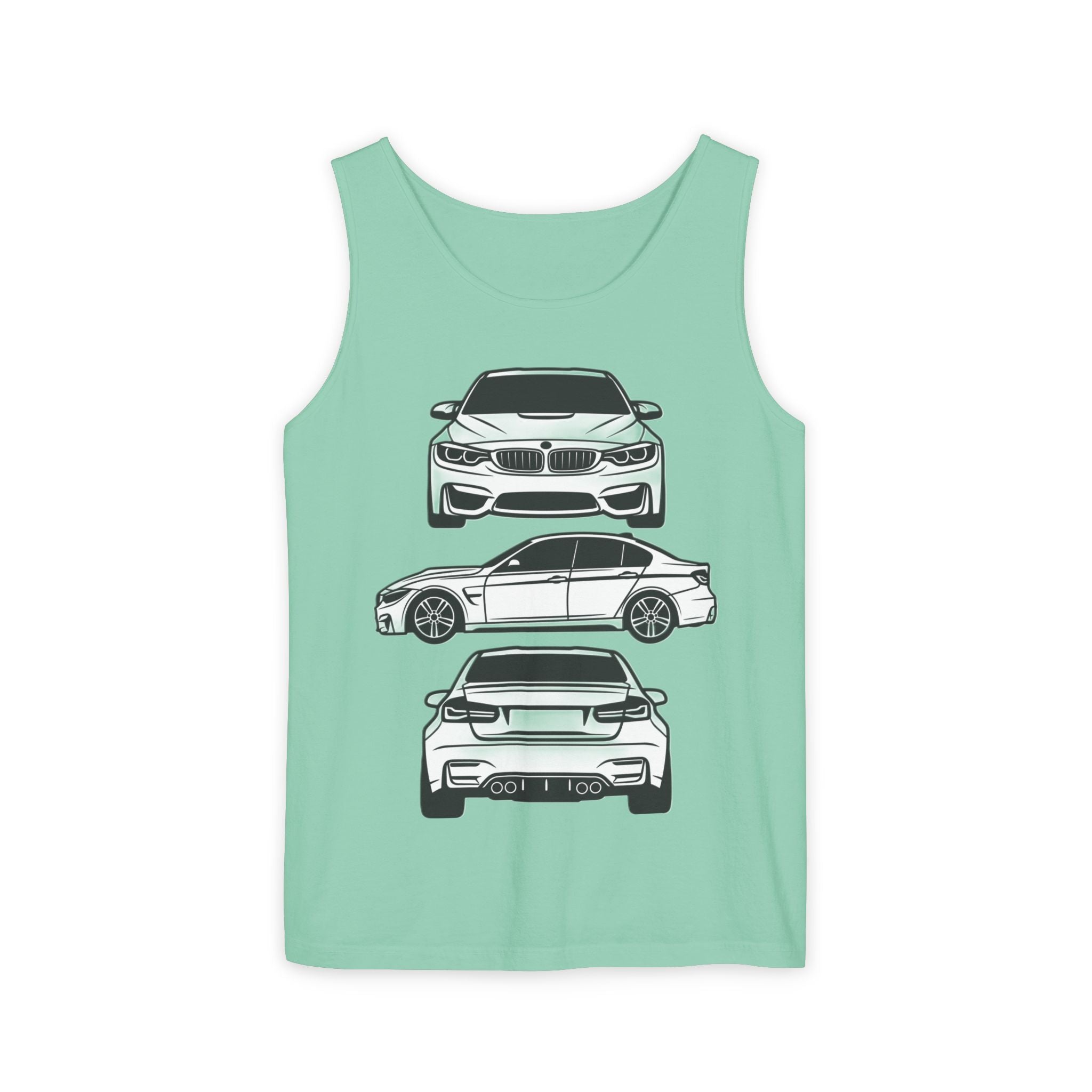 Unisex Garment-Dyed Tank Top — F80 Triple-Perspective