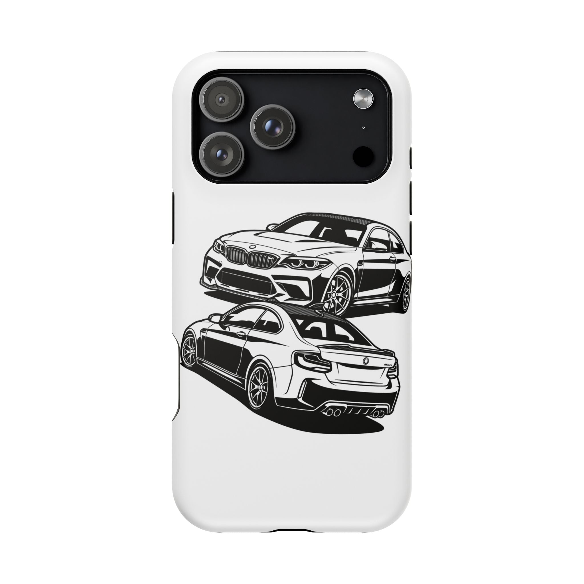 Magnetic Impact-Resistant Phone Case — Black/White Sports Coupe