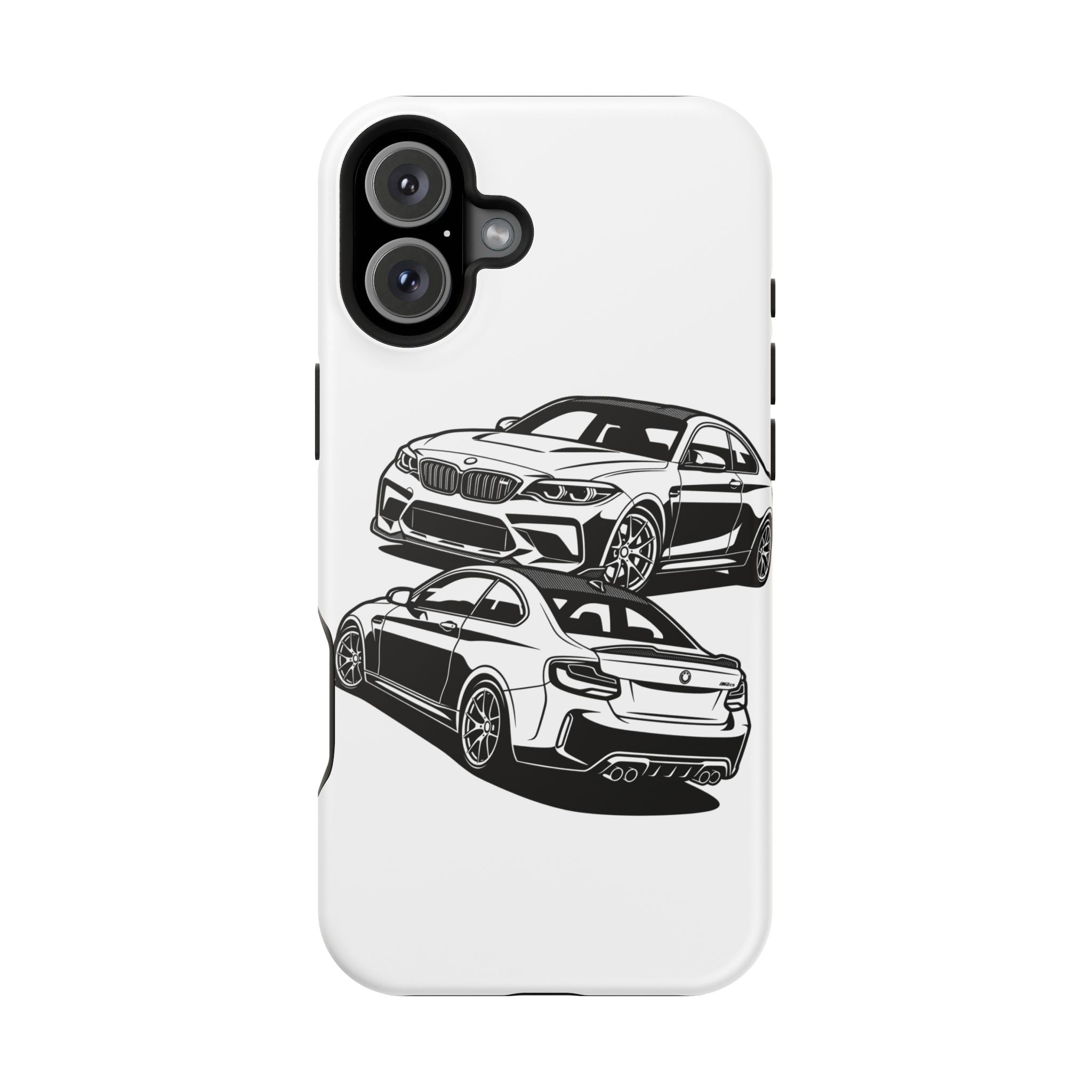 Magnetic Impact-Resistant Phone Case — Black/White Sports Coupe