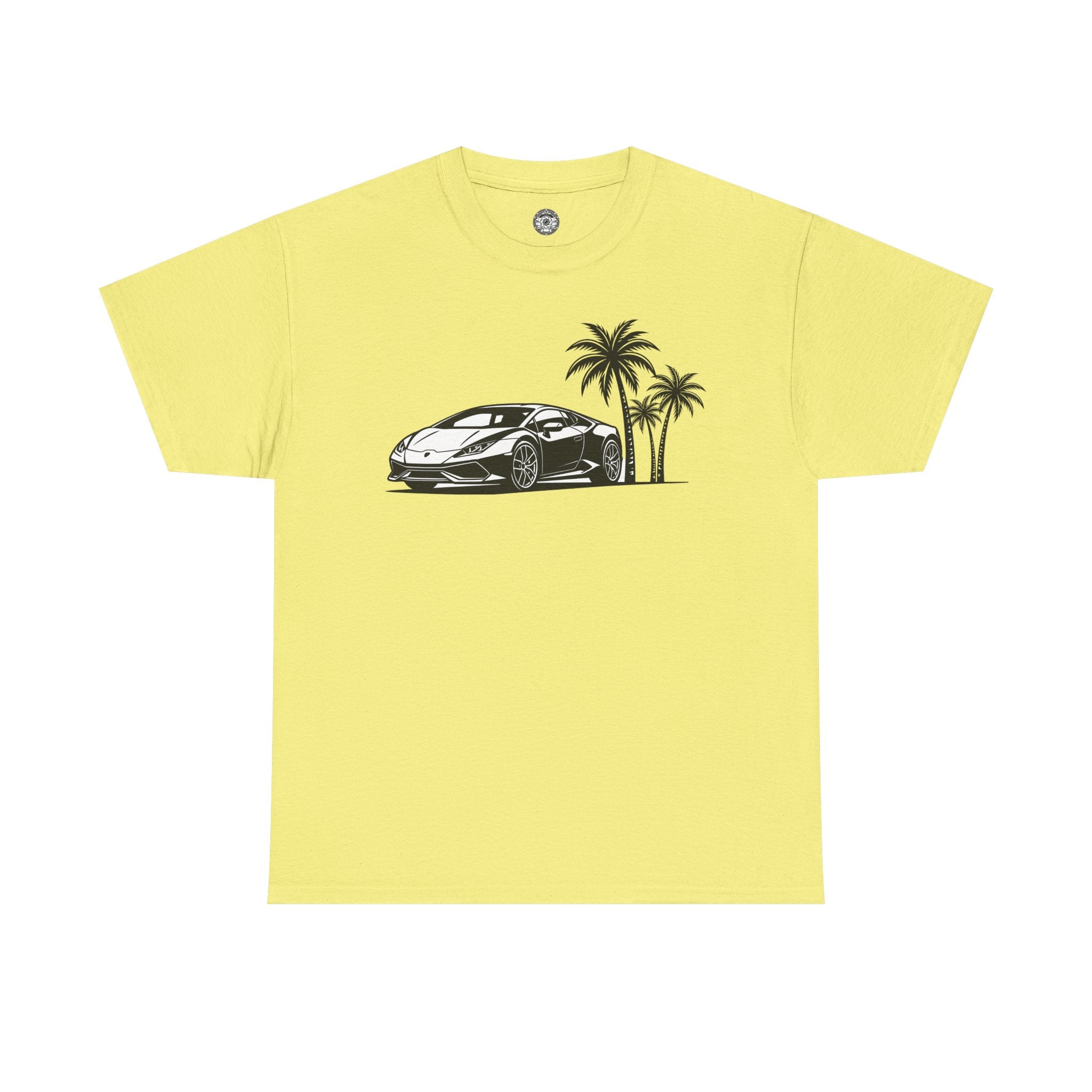 Unisex Heavy Cotton Tee — Supercar/Palm Trees