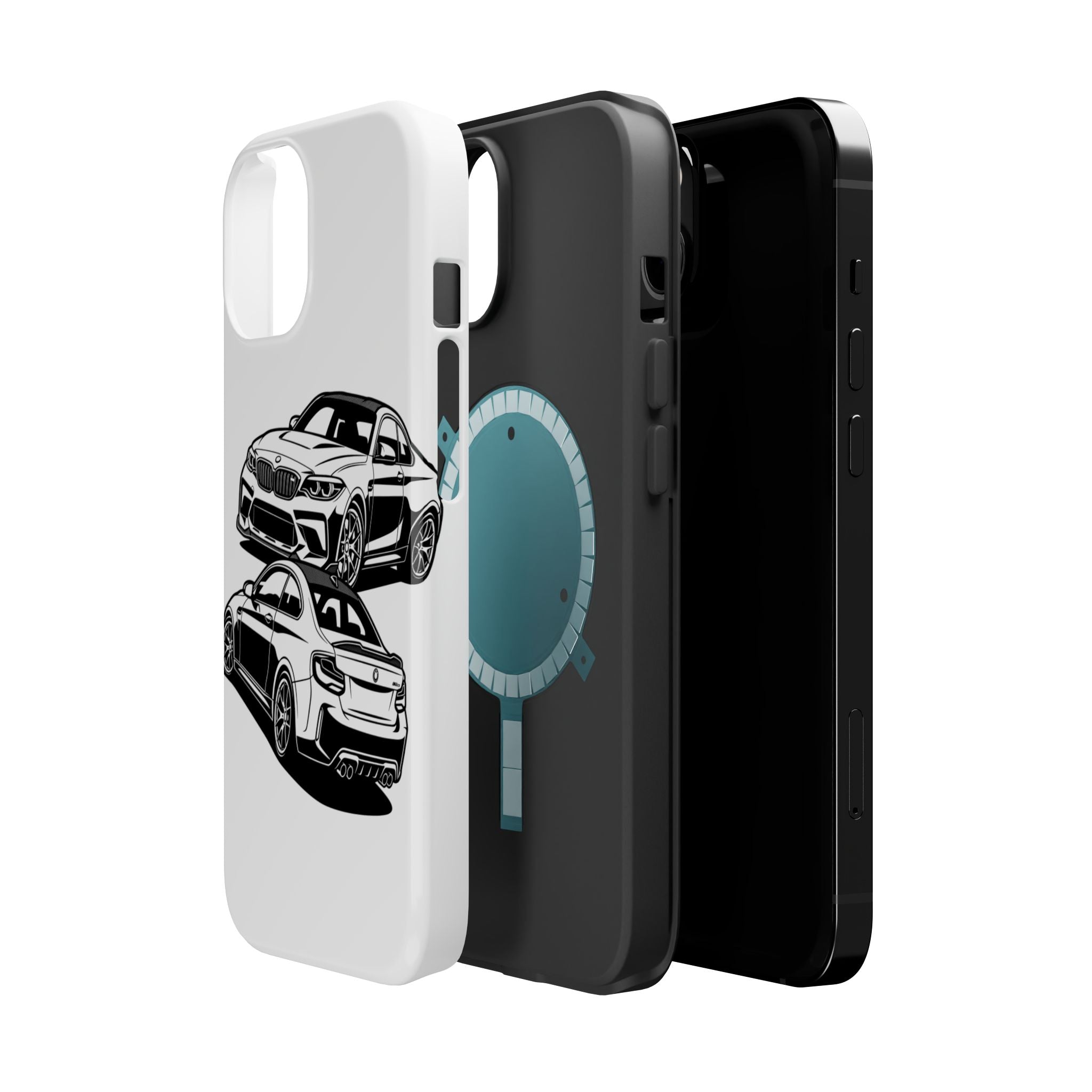 Magnetic Impact-Resistant Phone Case — Black/White Sports Coupe