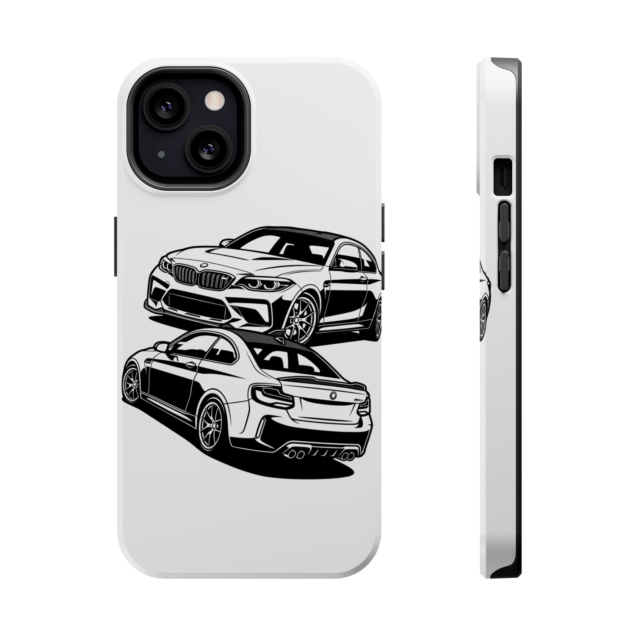 Magnetic Impact-Resistant Phone Case — Black/White Sports Coupe