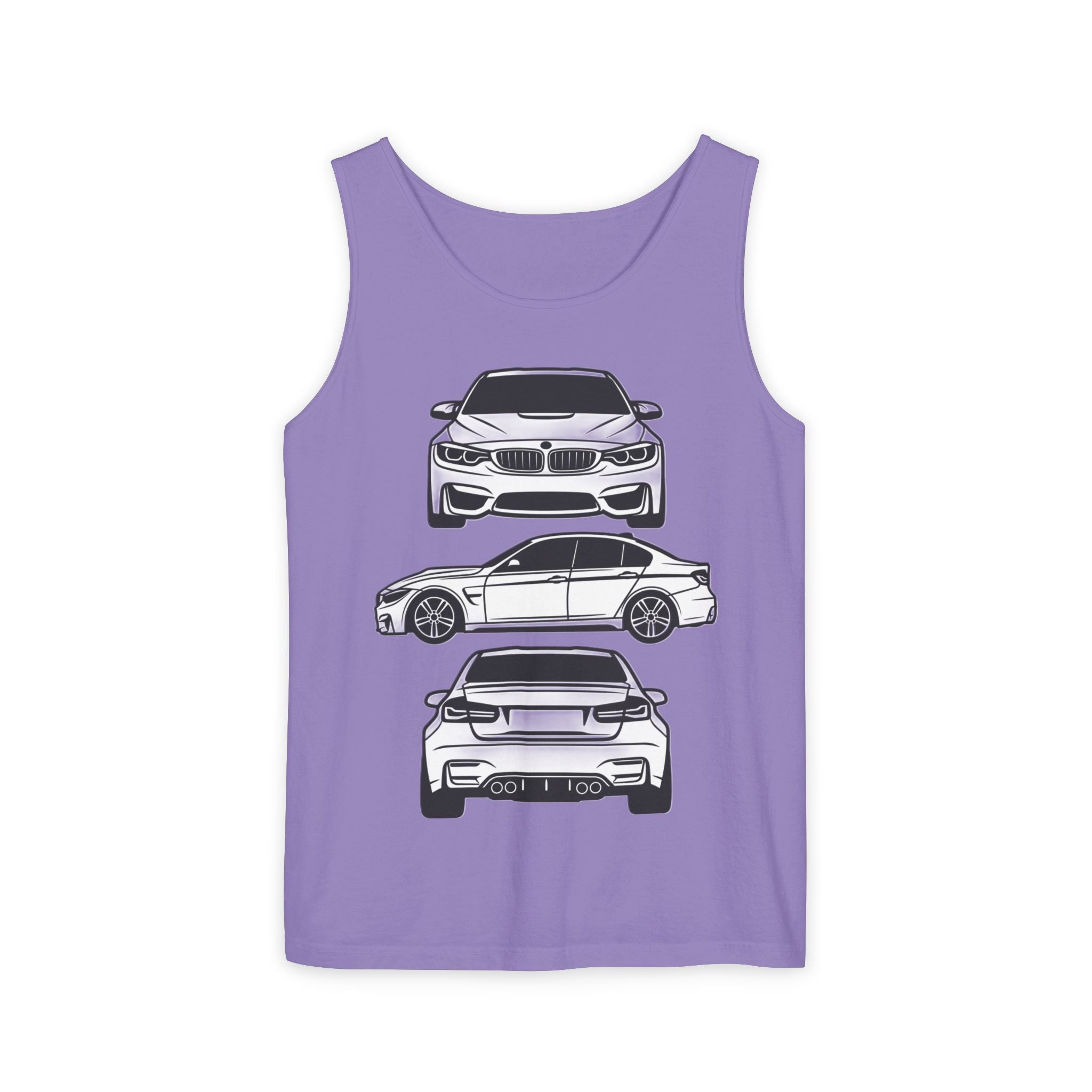 Unisex Garment-Dyed Tank Top — F80 Triple-Perspective