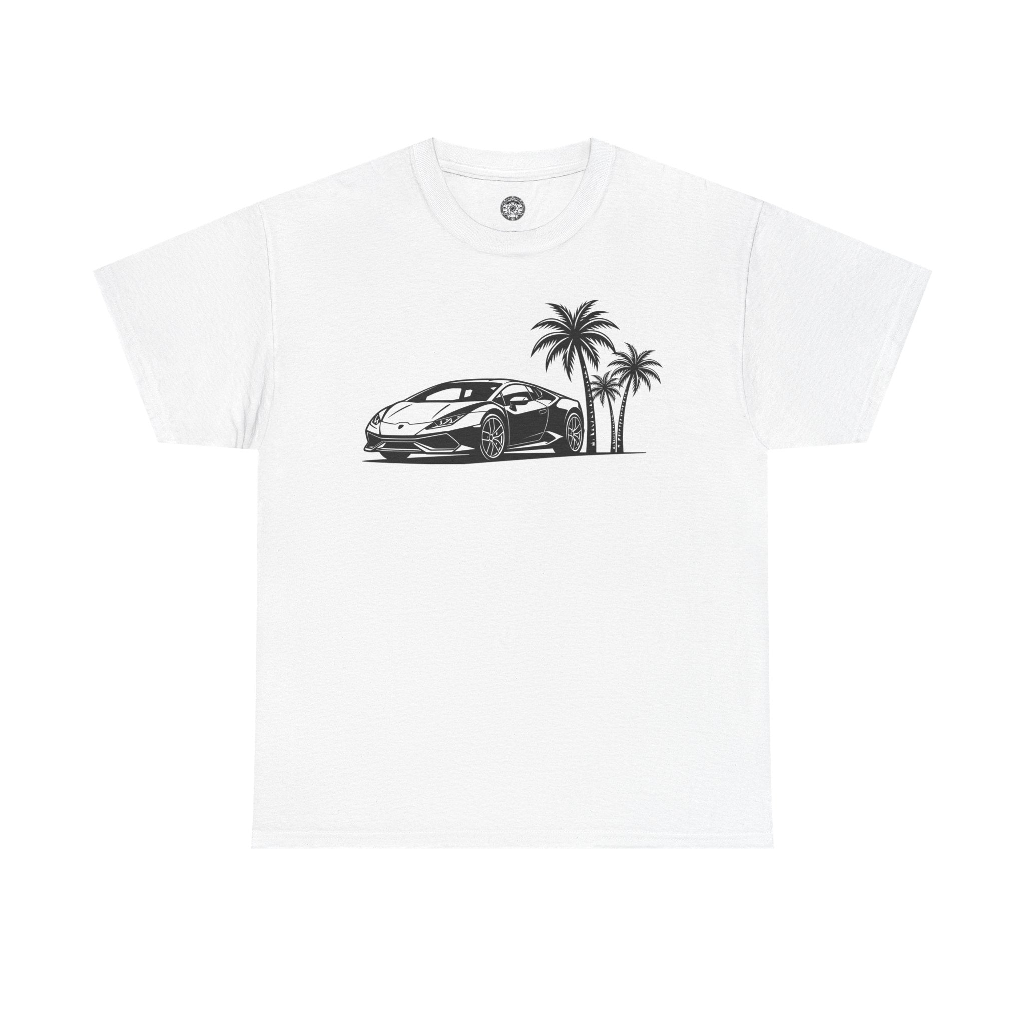 Unisex Heavy Cotton Tee — Supercar/Palm Trees