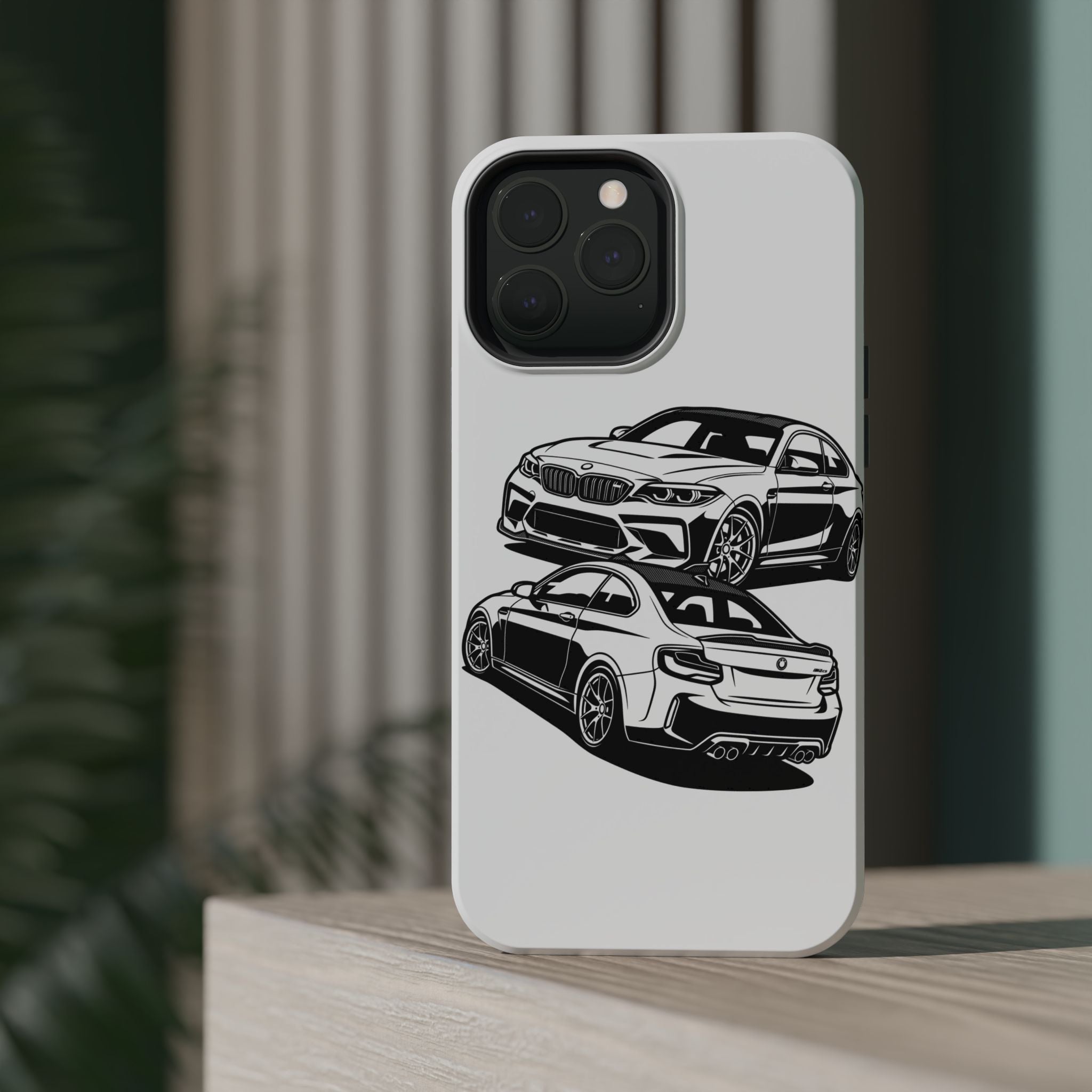 Magnetic Impact-Resistant Phone Case — Black/White Sports Coupe