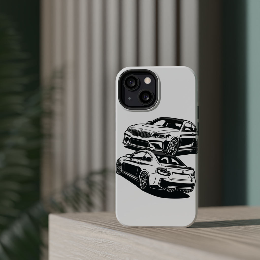 Magnetic Impact-Resistant Phone Case — Black/White Sports Coupe