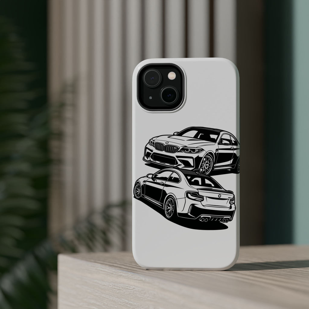 Magnetic Impact-Resistant Phone Case — Black/White Sports Coupe