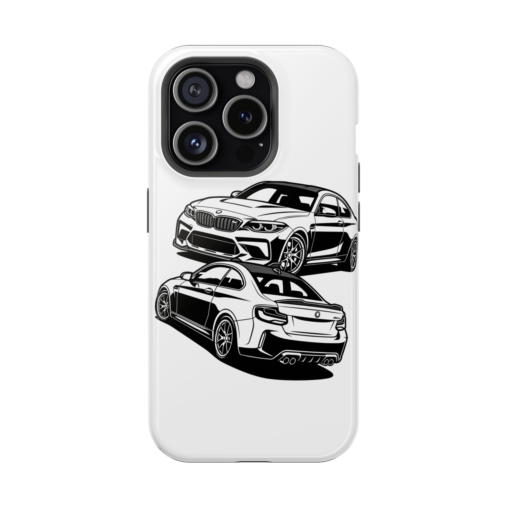 Magnetic Impact-Resistant Phone Case — Black/White Sports Coupe