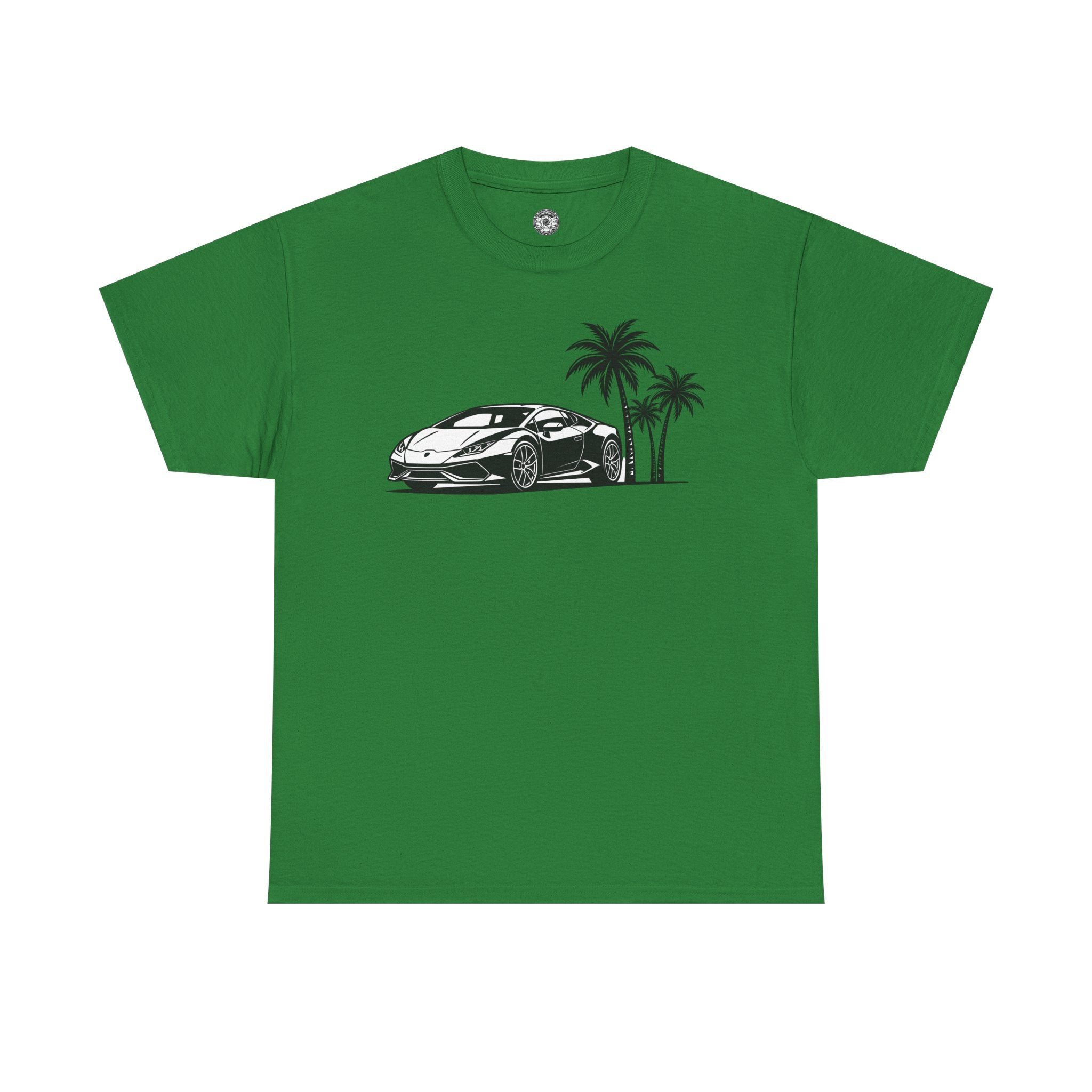 Unisex Heavy Cotton Tee — Supercar/Palm Trees